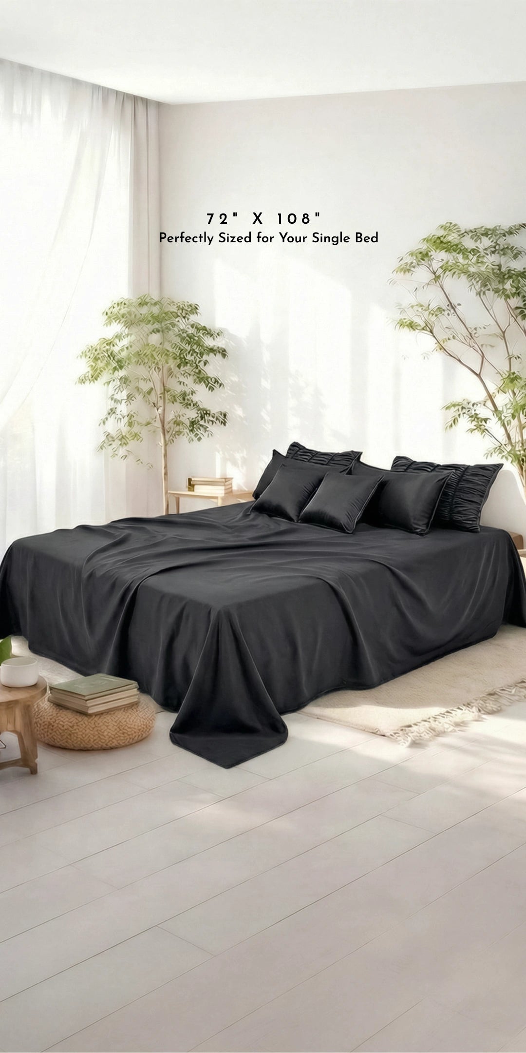 ZARF Italian Staple Weave Bedsheet For Single Size Bed With 2 Designer Pillow Cases, 2 Solid Pillowcases & 2 Cushion Covers - Cinder