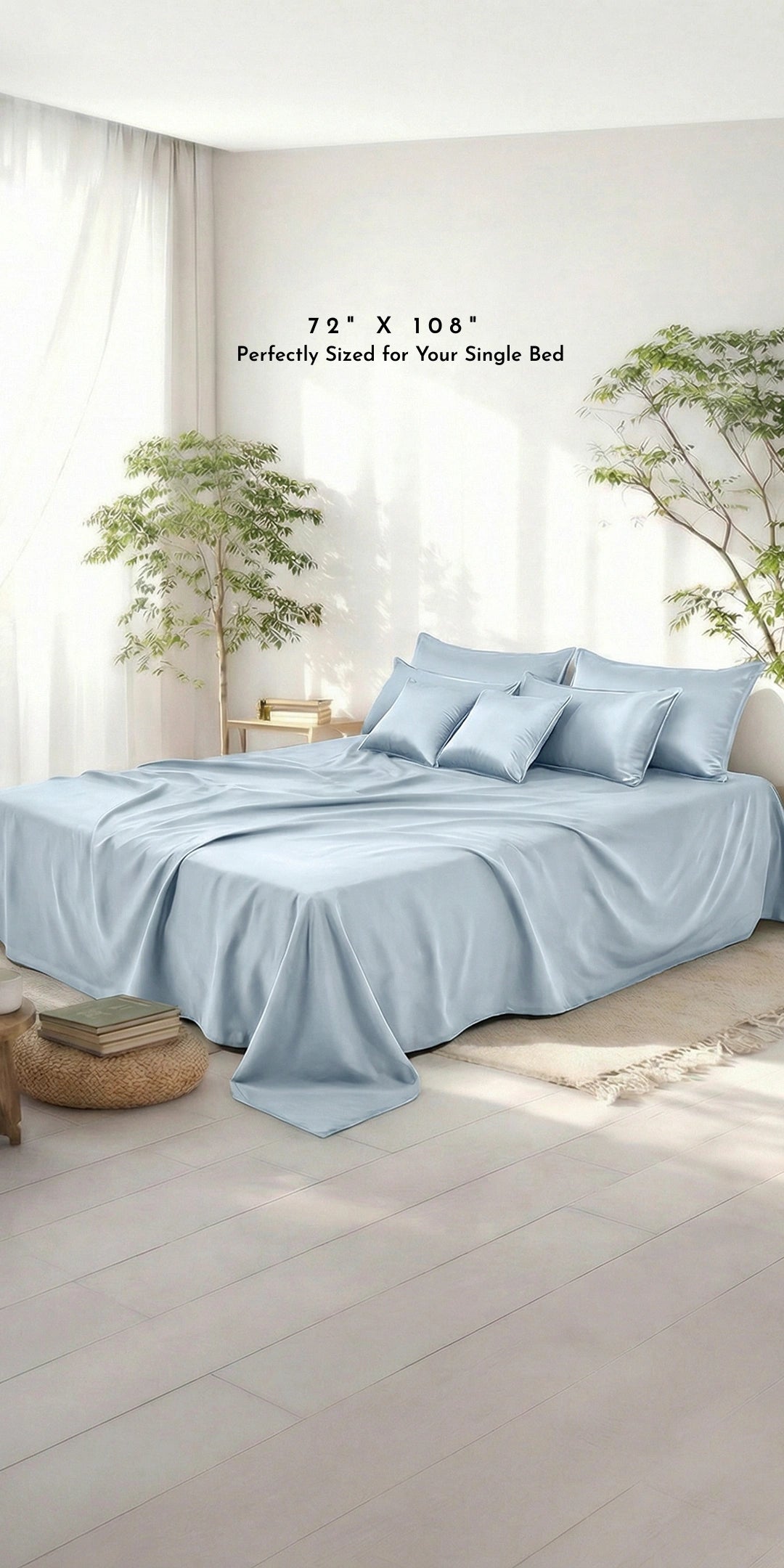 ZARF Italian Staple Weave Bedsheet For Single Size Bed With 2 Designer Pillow Cases, 2 Solid Pillowcases & 2 Cushion Covers - Skyline