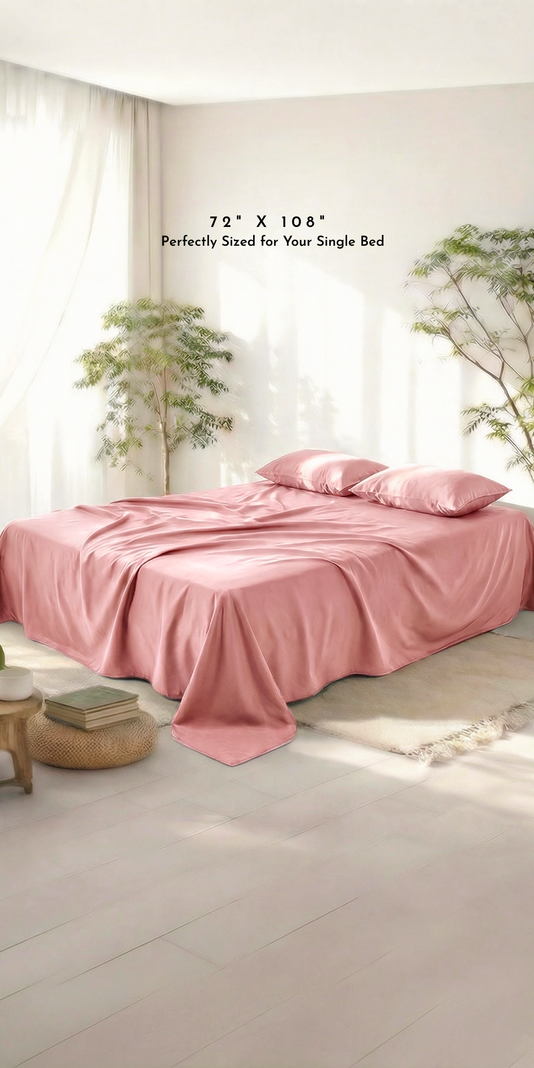 ZARF Italian Staple Weave Bedsheet For Single Size Bed With 2 Solid Pillowcases - Orchid