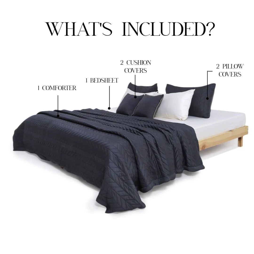 Zarf California AC Comforter Bedding Set Of 6 For Single Size Bed - Dark Grey