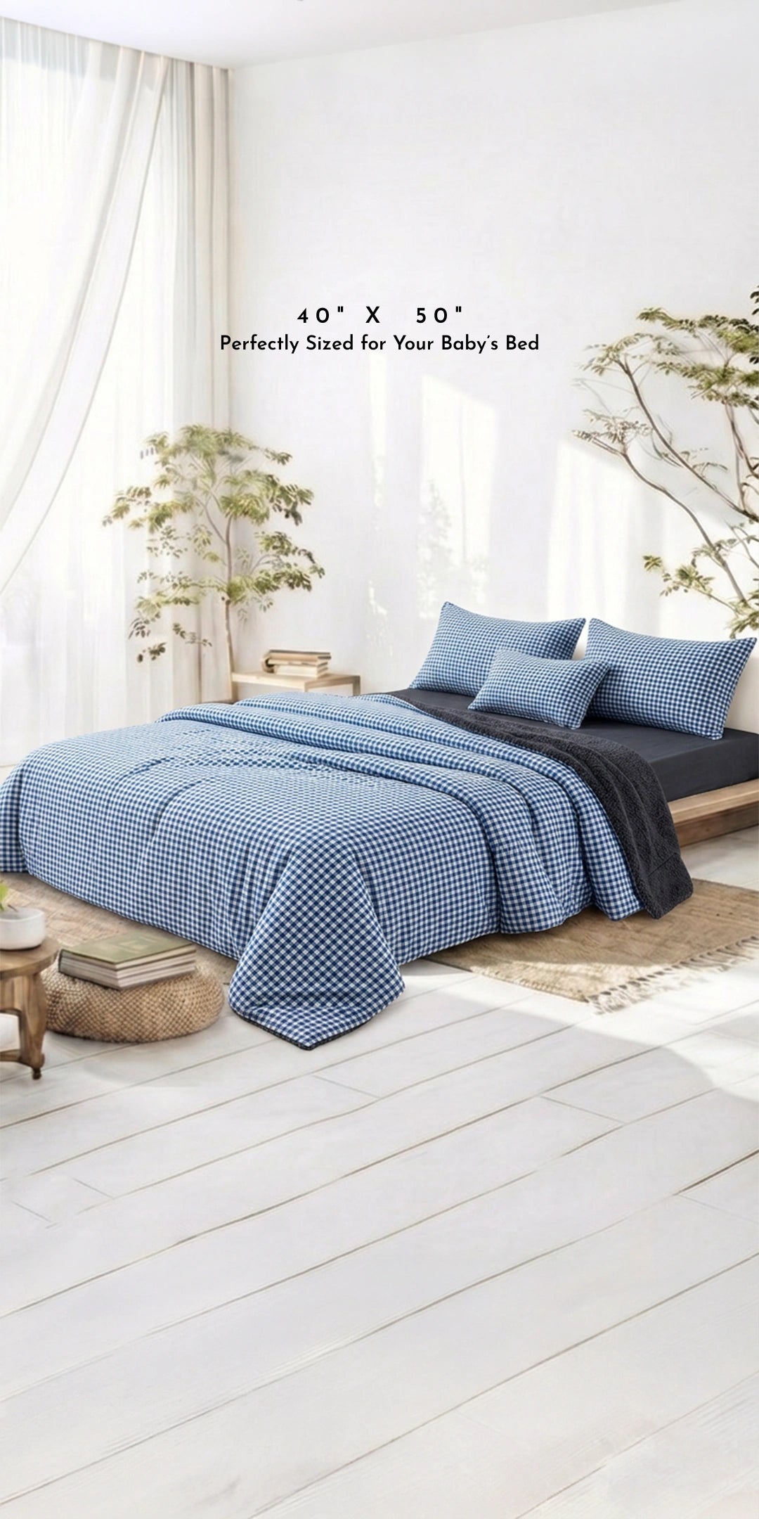 ZARF Reversible Baby Size Quilt With 1 Pillowcase - Gingham