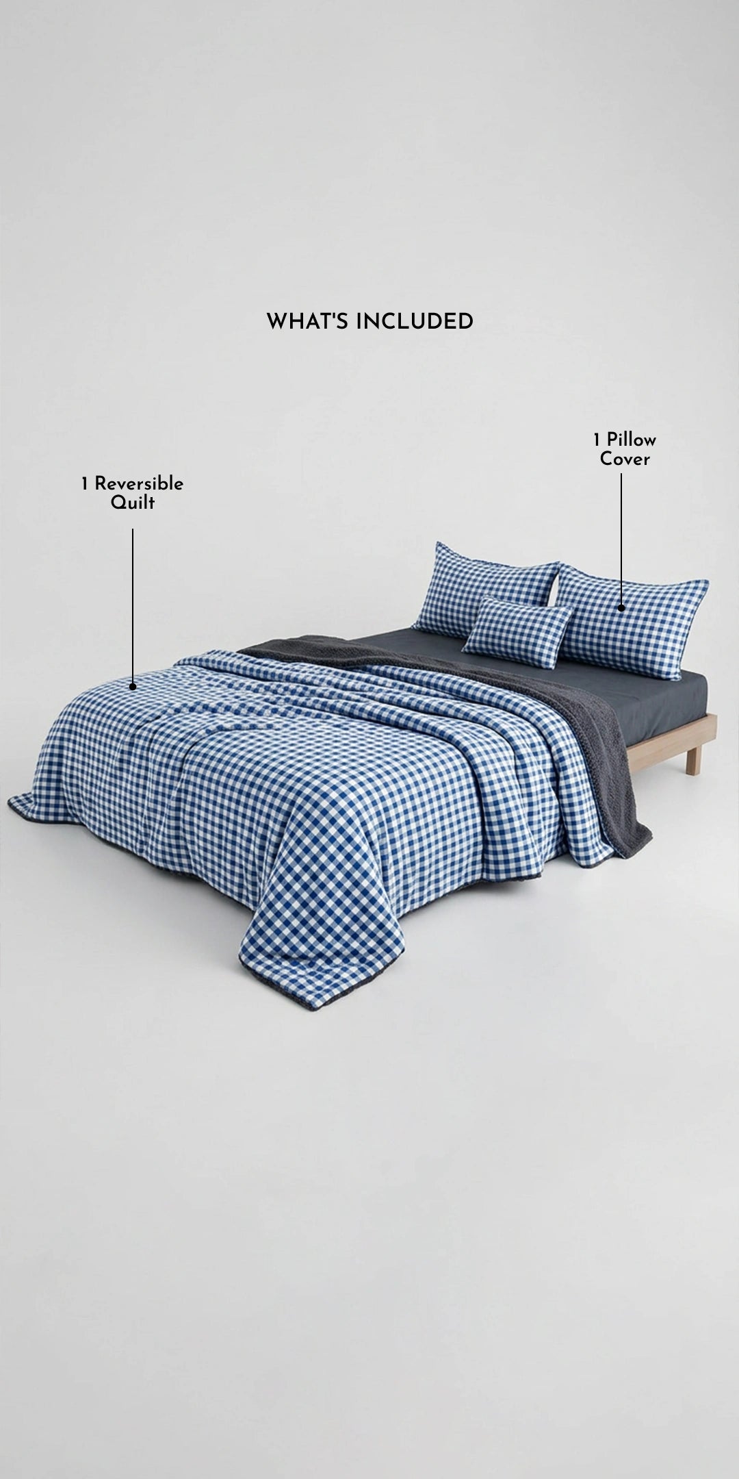ZARF Reversible Baby Size Quilt With 1 Pillowcase - Gingham