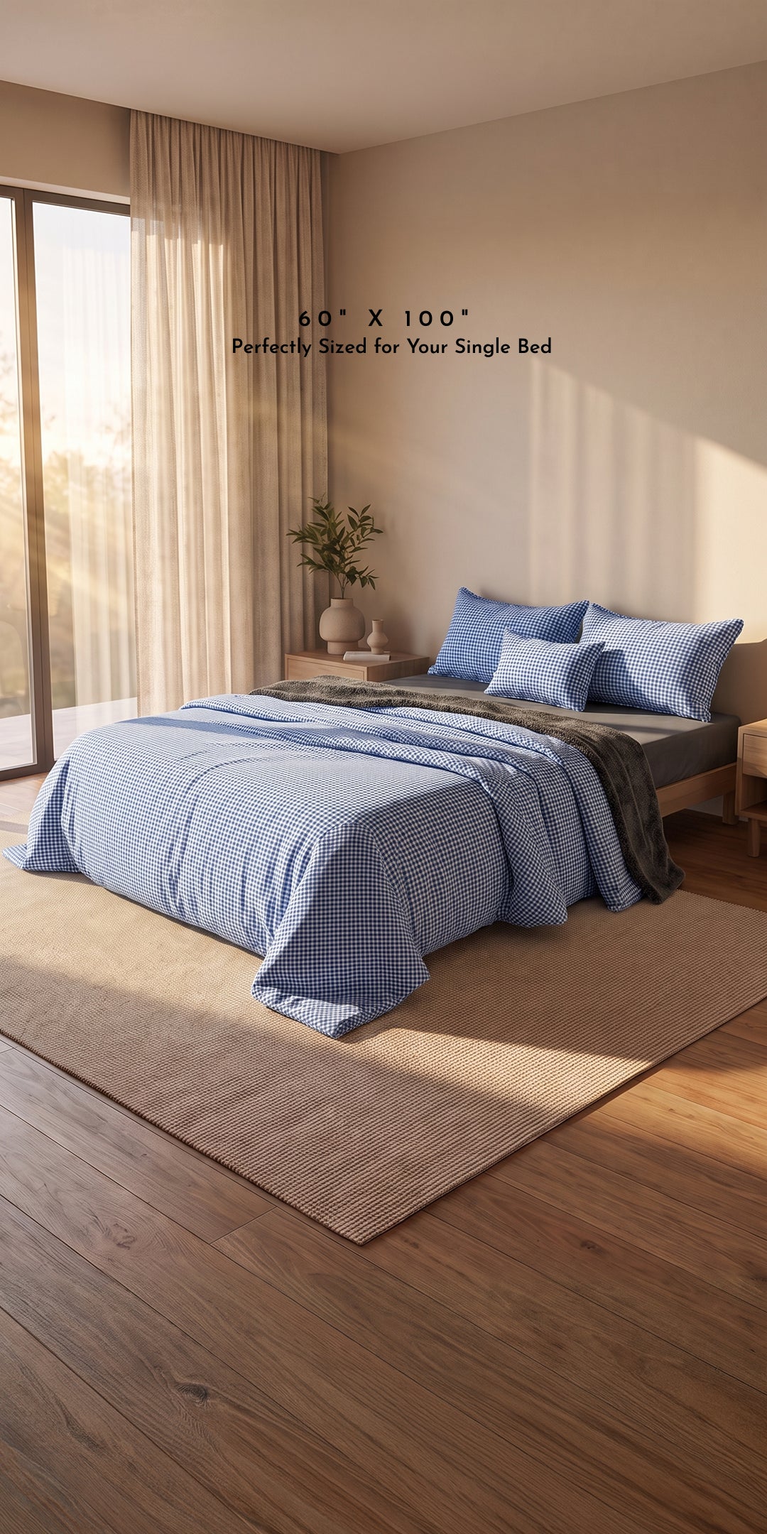 Zarf Reversible Quilt For Single Size Bed With 2 Pillow Covers and 1 Breakfast Cushion cover - Gingham