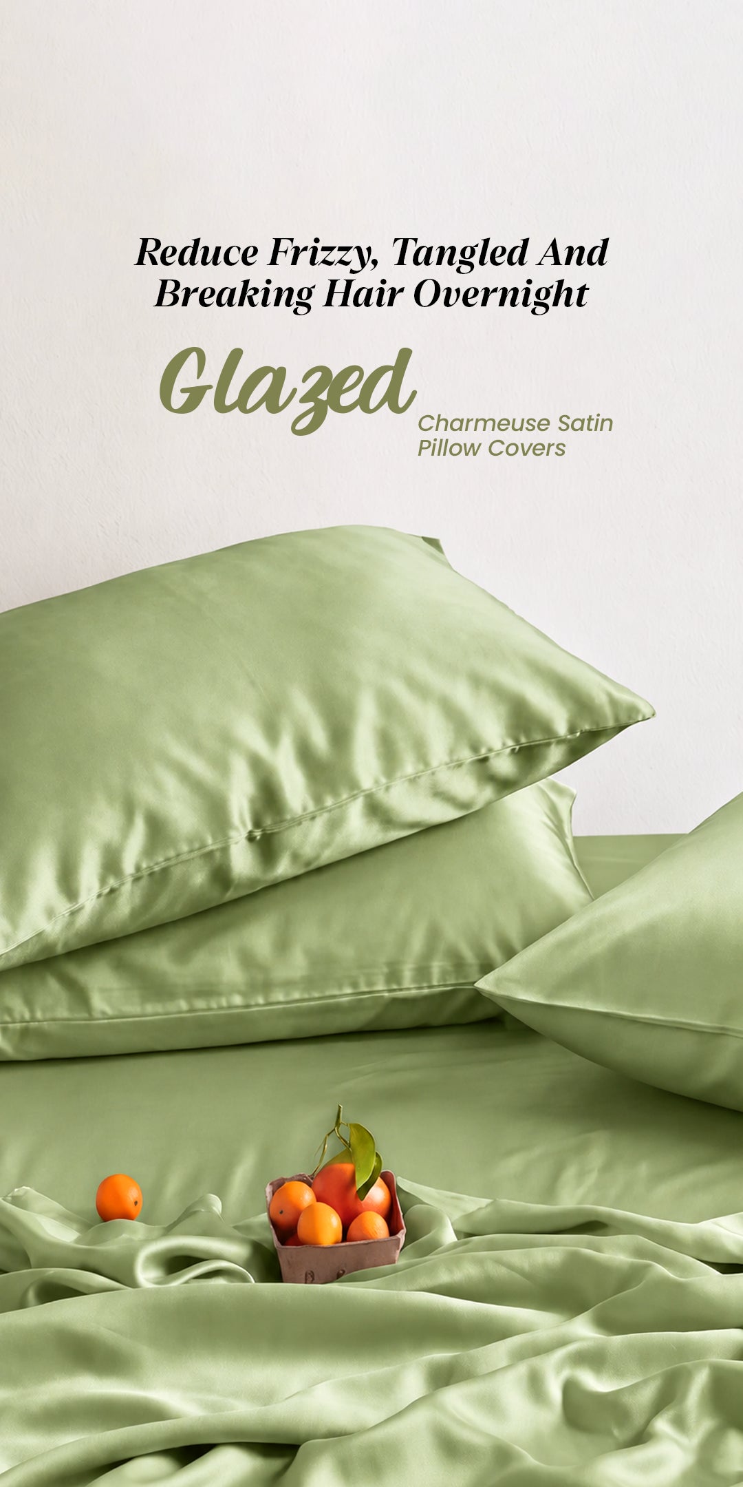 Zarf Glazed Charmeuse Satin Frizz-Reducing Pillow Cover - Pine