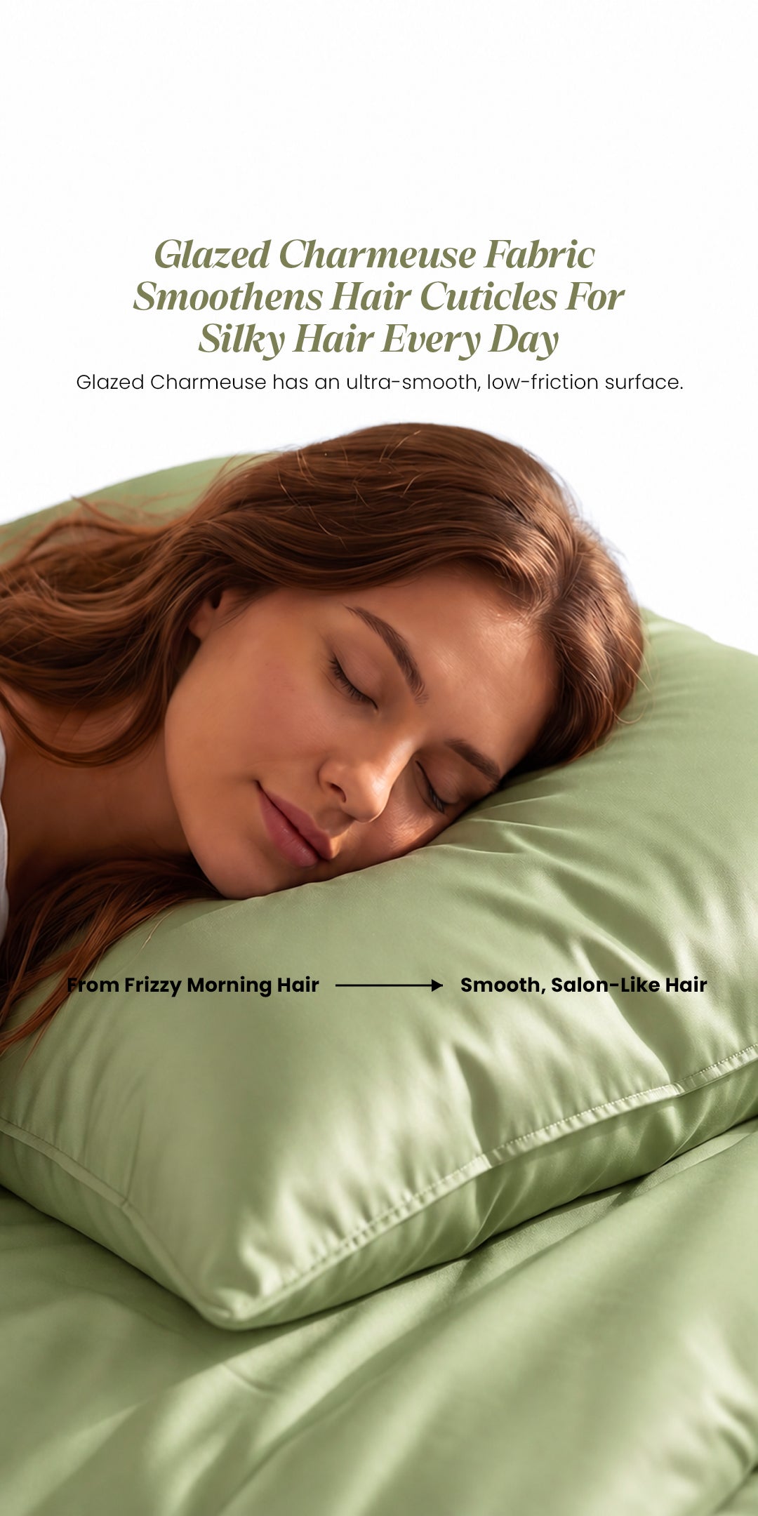 Zarf Glazed Charmeuse Satin Frizz-Reducing Pillow Cover - Pine
