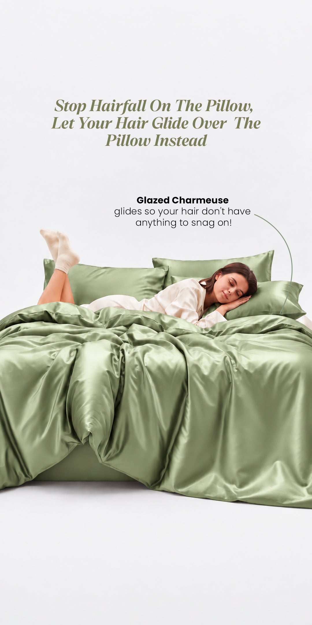 Zarf Glazed Charmeuse Satin Frizz-Reducing Pillow Cover - Pine