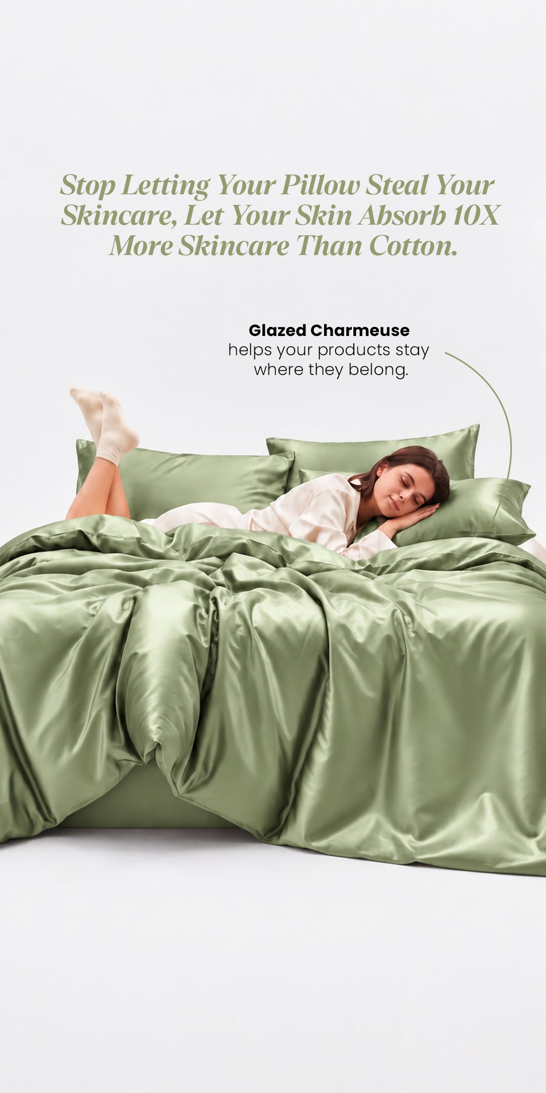 Zarf Glazed Charmeuse Satin Acne-Reducing Pillow Cover - Pine