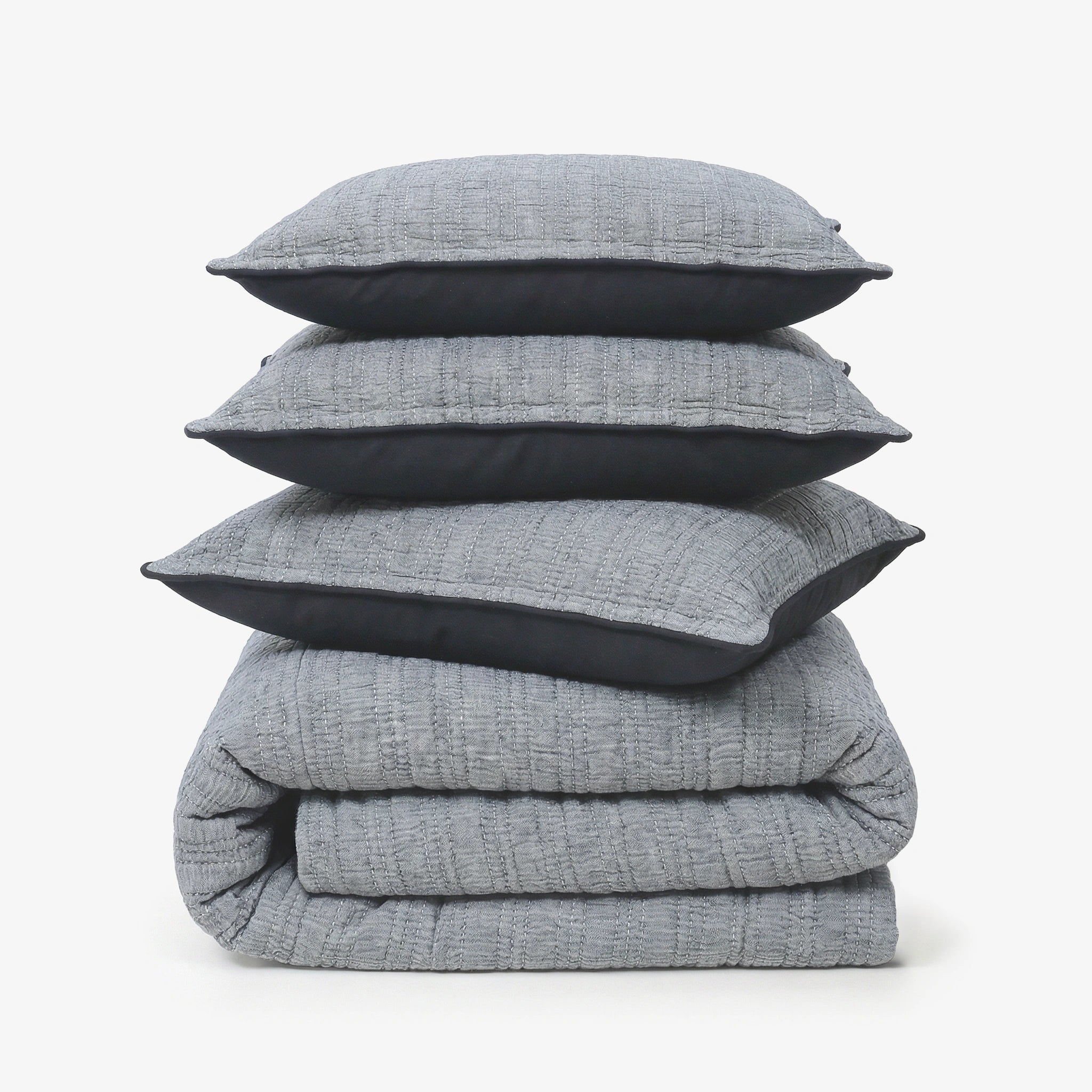 Zarf King Size Pure Cotton Cottage Blanket with 2 Pillowcases and 1 Cushion Cover - Greyling