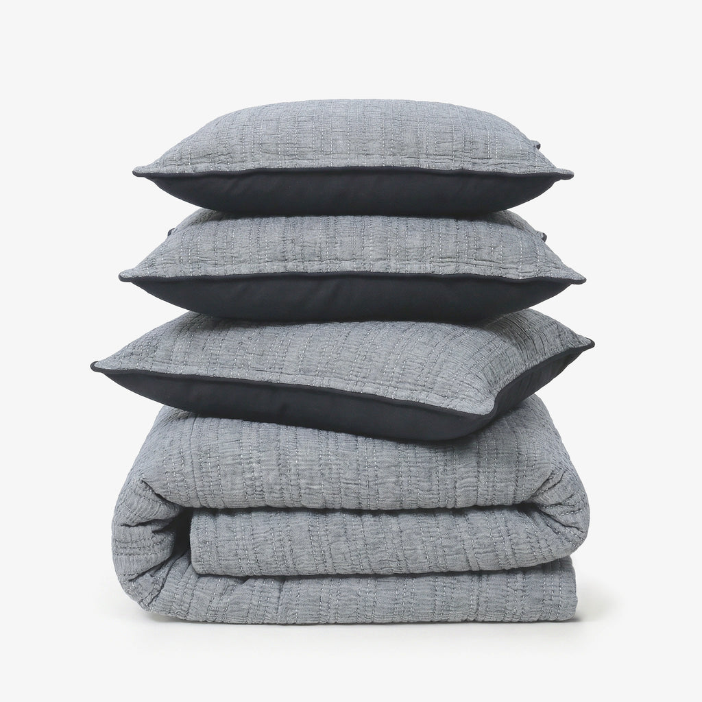 Zarf King Size Pure Cotton Cottage Blanket with 2 Pillowcases and 1 Cushion Cover - Greyling