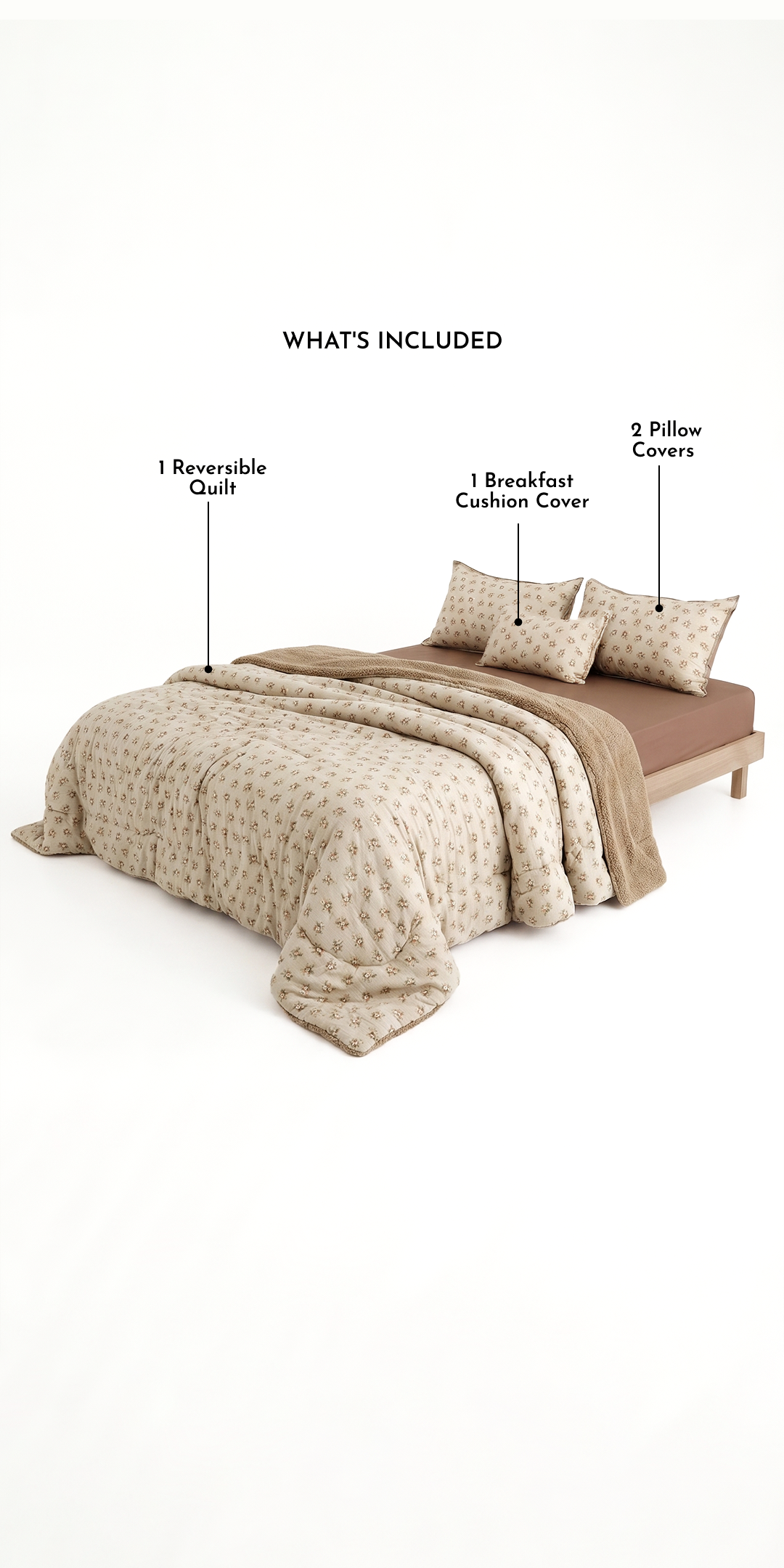 Zarf California King Size Reversible Quilt  With 2 Pillow Covers and 1 Breakfast Cushion cover - Heritage