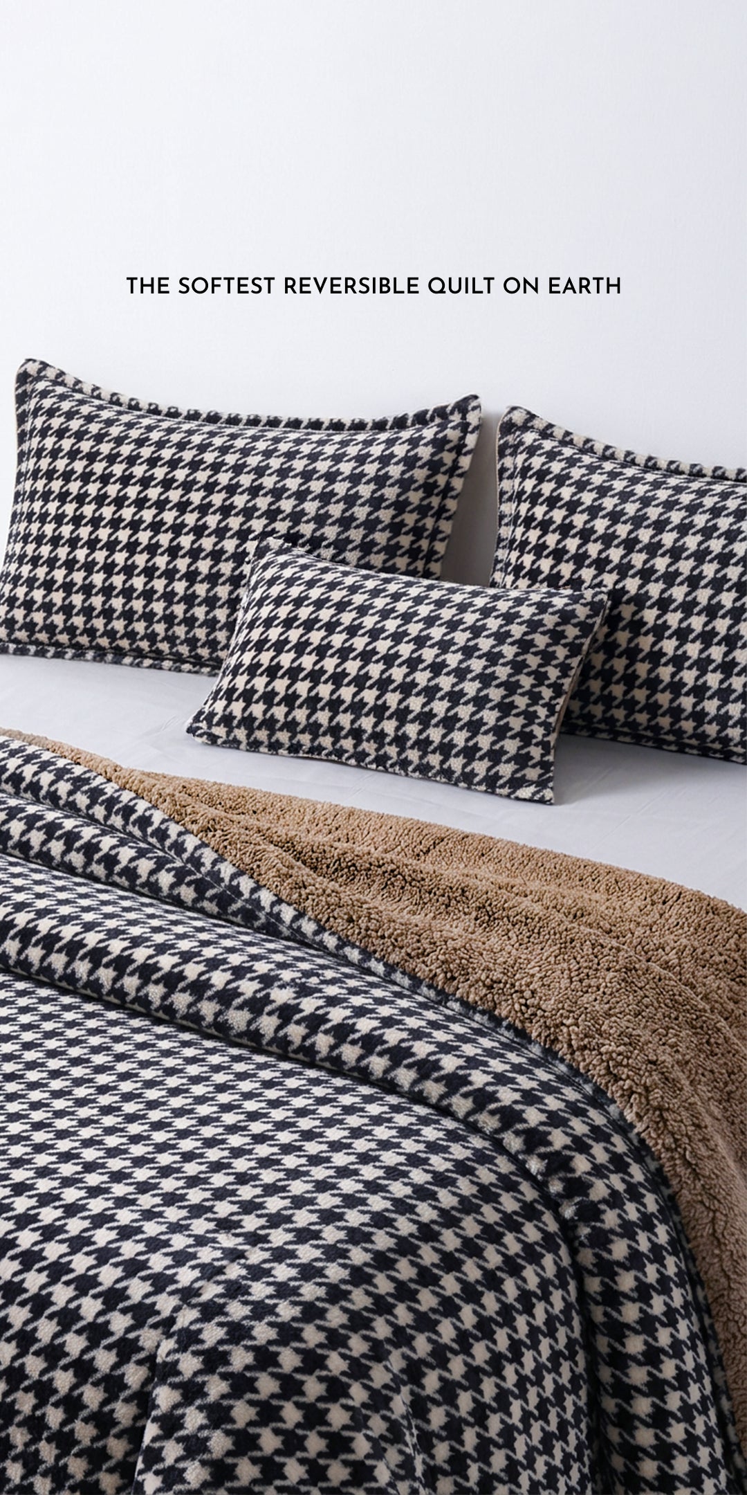 Zarf Reversible Quilt For Single Size Bed With 2 Pillow Covers and 1 Cushion Cover - Houndstooth