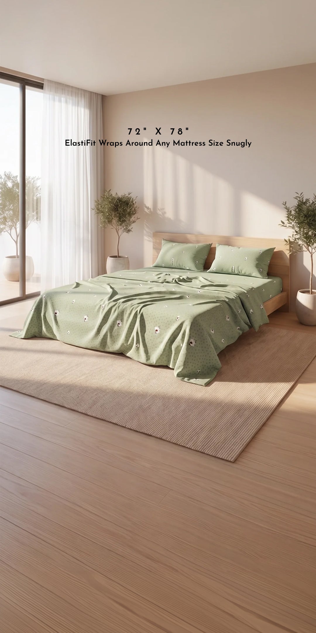 ZERIES PERCALE WEAVE EGYPTIAN COTTON FITTED BEDSHEET WITH 2 PILLOW CASES - Huxley