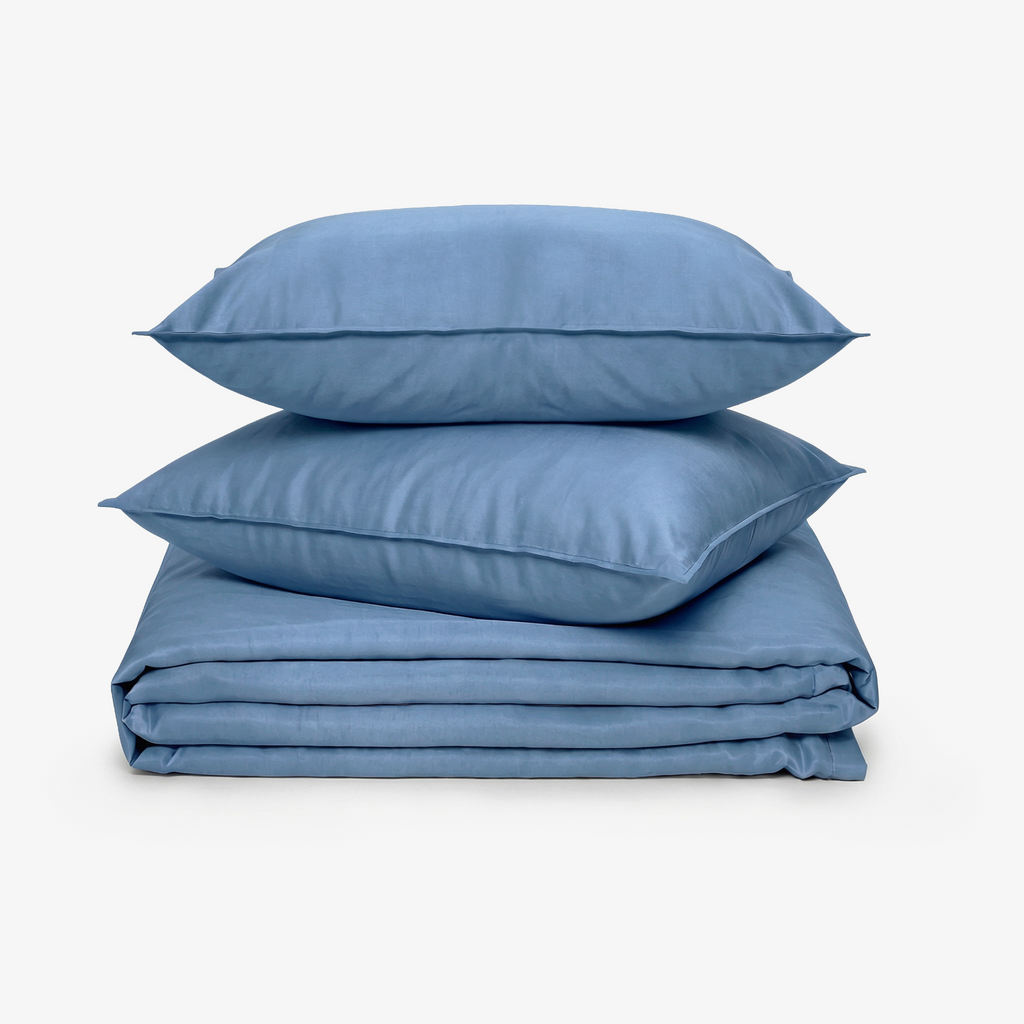 ZARF Italian Staple Weave Bedsheet With 2 Solid Pillowcases - Indigo