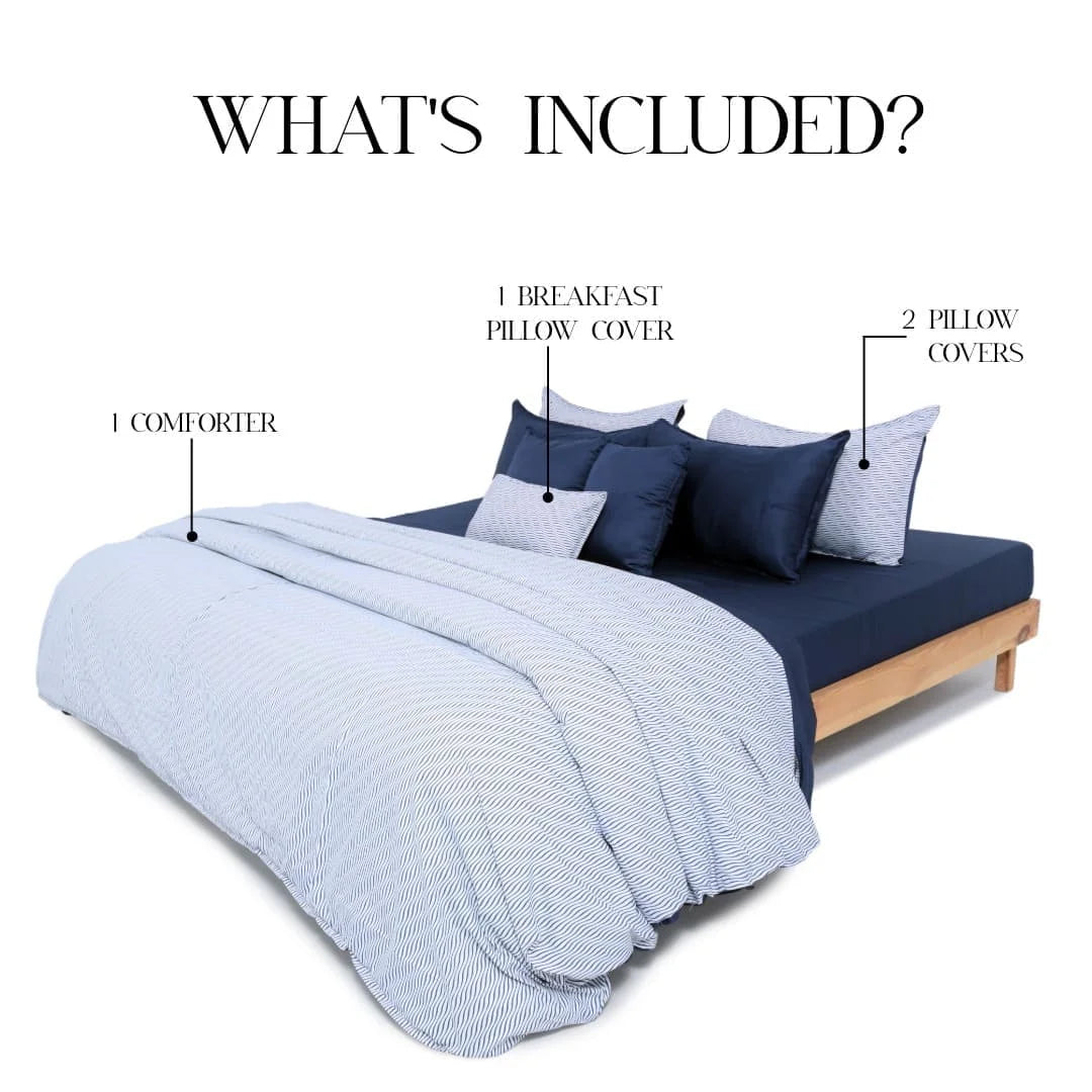 Linen Blend AC Comforter With 2 Pillow Cases and 1 Breakfast Pillow - Inkwave