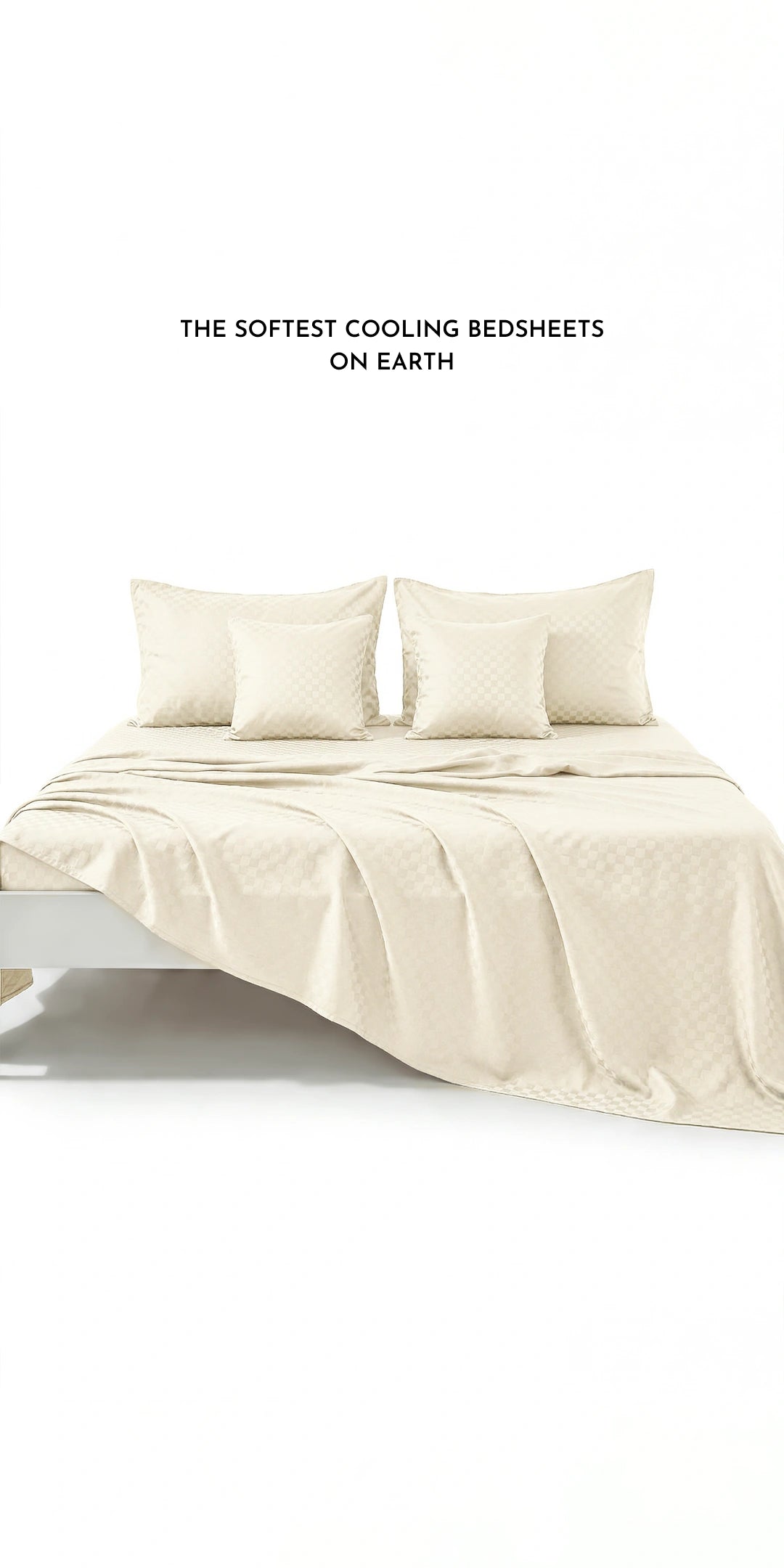 Zeries Egyptian Cotton Jacquard Bedsheets With 2 Pillow Cases & 2 Cushion Covers - Ivory