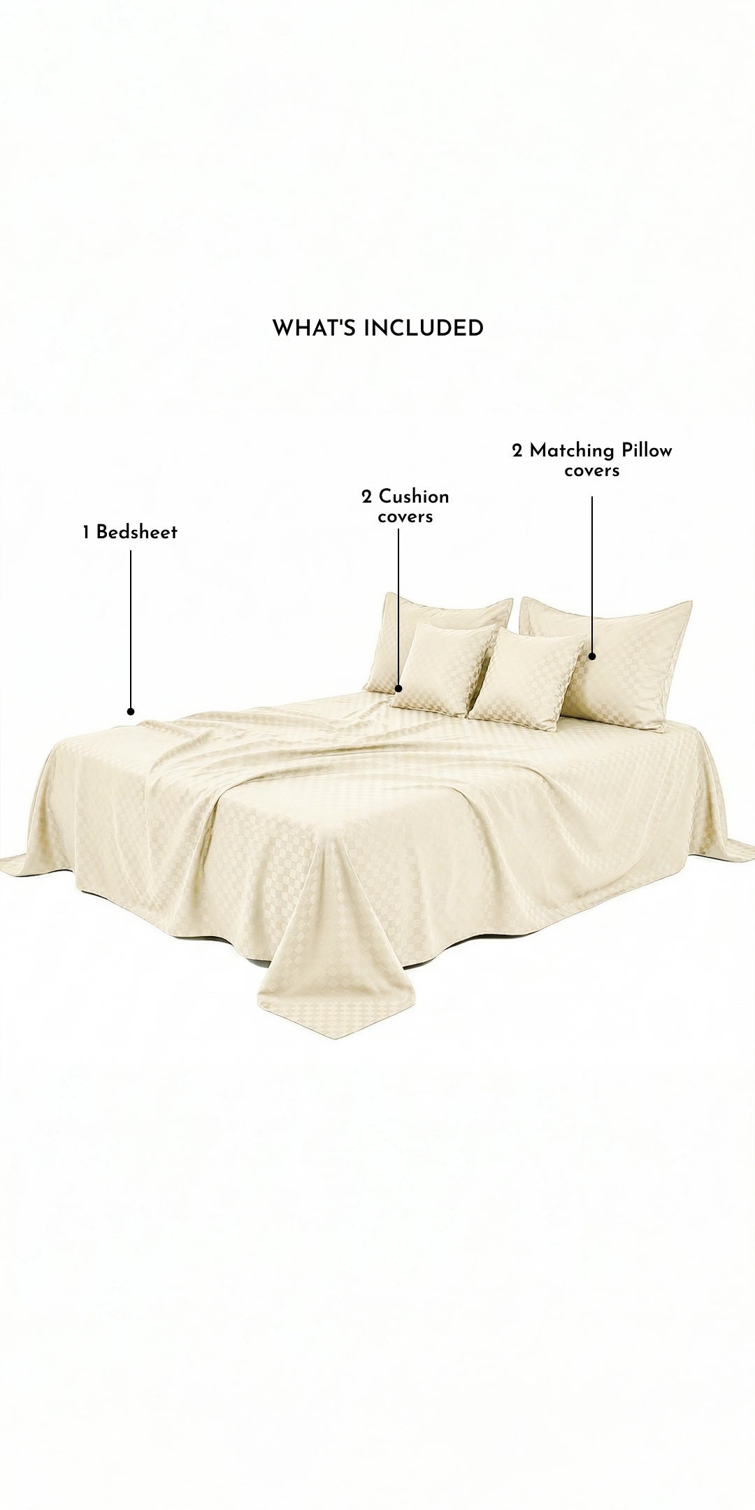 Zeries Egyptian Cotton Jacquard Bedsheets With 2 Pillow Cases & 2 Cushion Covers - Ivory