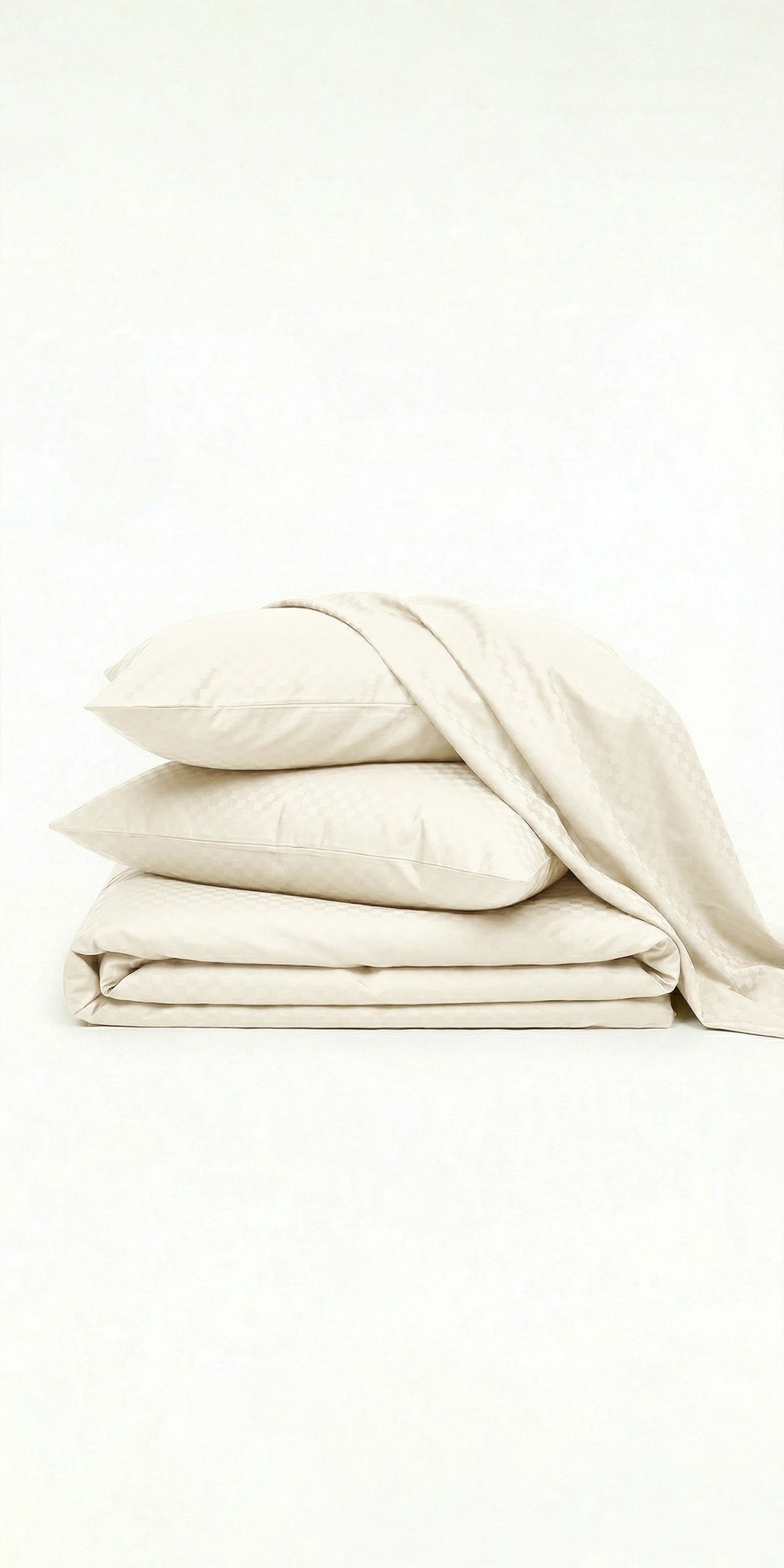 Zeries Egyptian Cotton Jacquard Bedsheets With 2 Pillow Cases & 2 Cushion Covers - Ivory