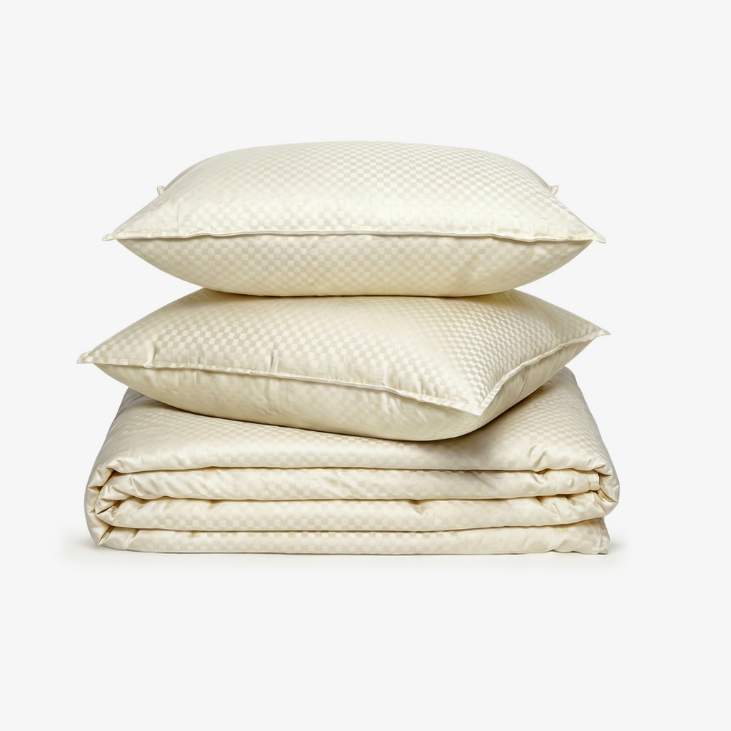 Zeries Egyptian Cotton Jacquard Bedsheets With 2 Pillow Cases & 2 Cushion Covers - Ivory