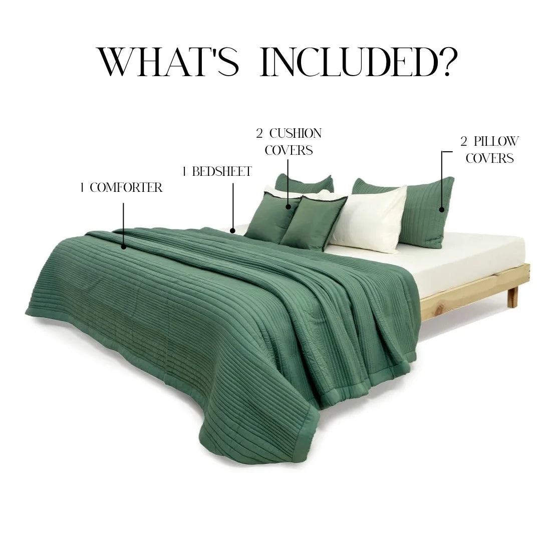 Zarf California AC Comforter Bedding Set Of 6 For Single Size Bed - Jade
