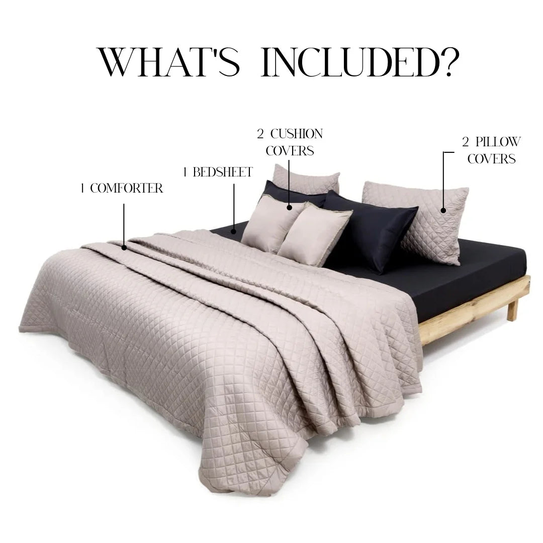 Zarf California AC Comforter Bedding Set Of 6 For Single Size Bed - Light Grey