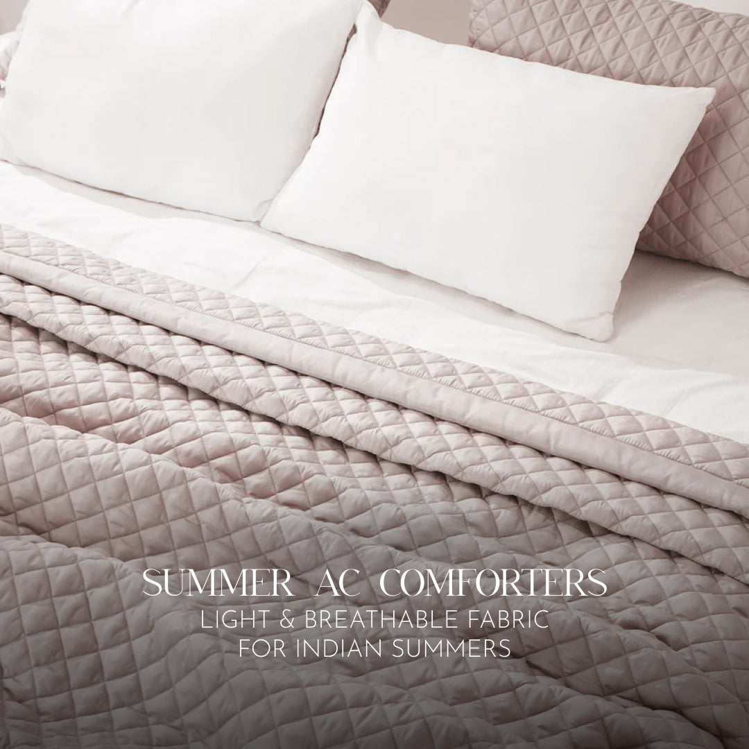 Zarf California King Size AC Comforters With 2 Pillow Cases & 2 Cushion Covers - Light Grey