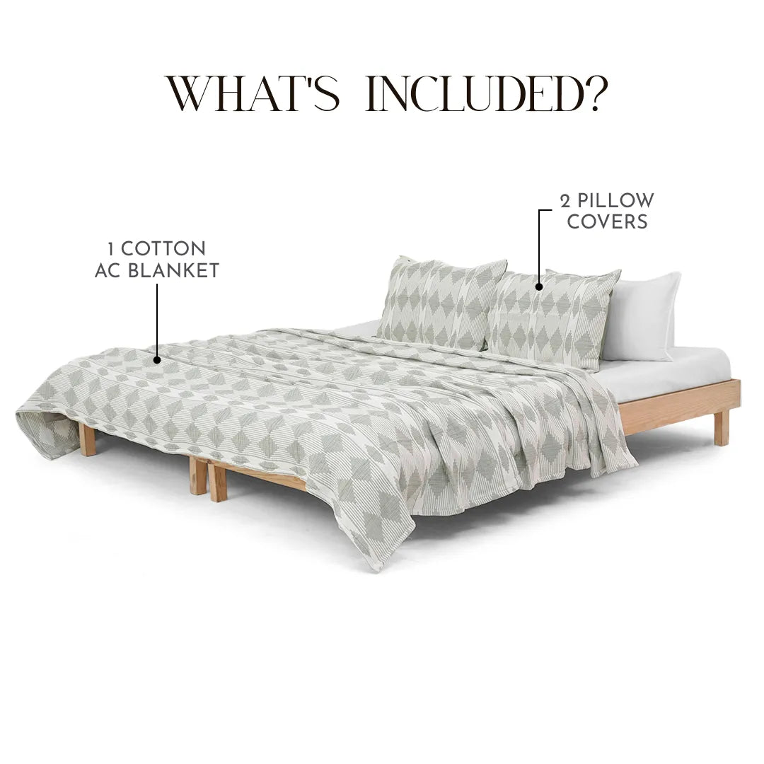 Zarf California King Size Plush Cotton AC Blanket With 2 Pillow Cases - Lunar Dust