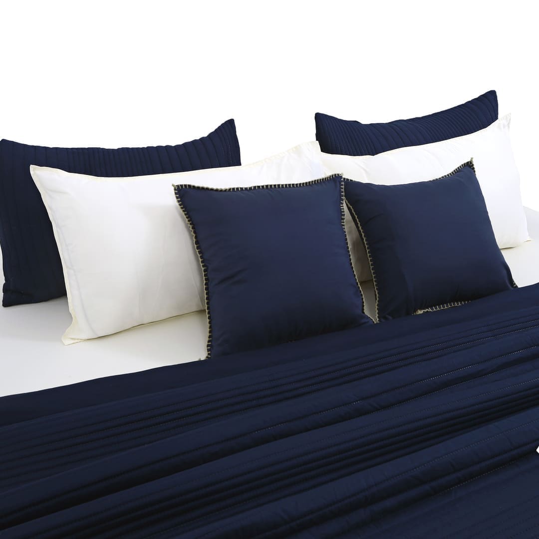 Zarf California King Size AC Comforters With 2 Pillow Cases & 2 Cushion Covers - Navy Blue