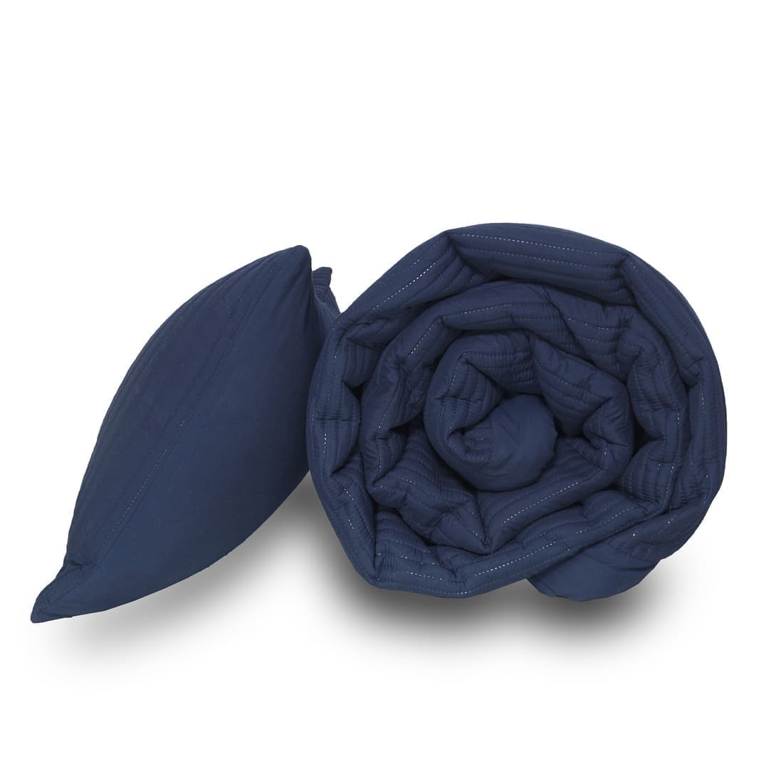 Zarf AC Comforters For Single Size Bed With 2 Pillow Cases & 2 Cushion Covers -  Navy Blue