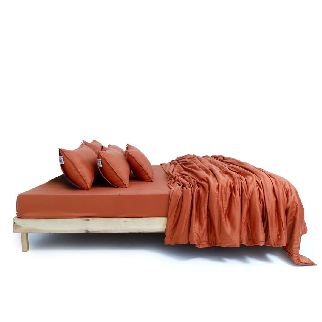 Zeries Egyptian Cotton Bedsheets With 2 Pillow Cases & 2 Cushion Covers - Terra