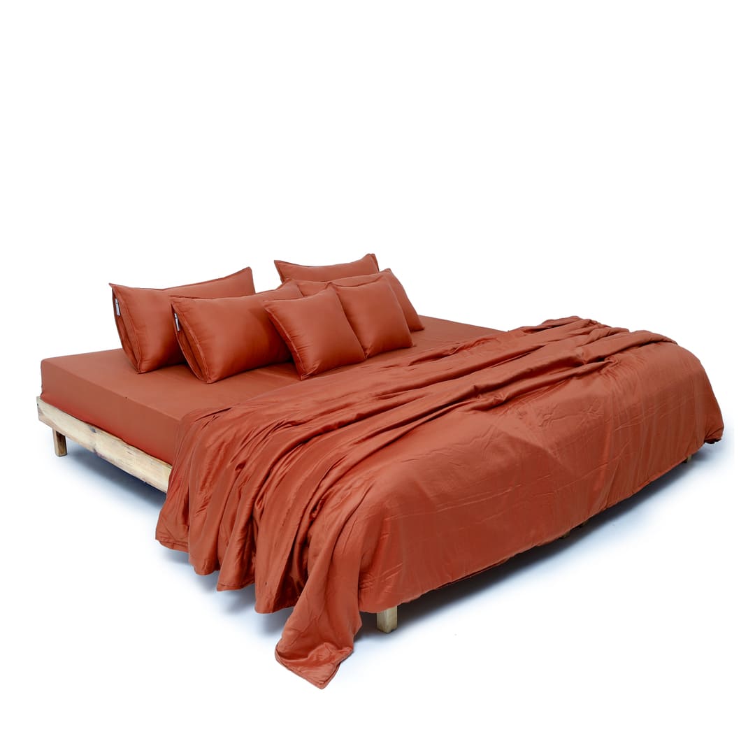 Zeries Egyptian Cotton Bedsheets With 2 Pillow Cases & 2 Cushion Covers - Terra