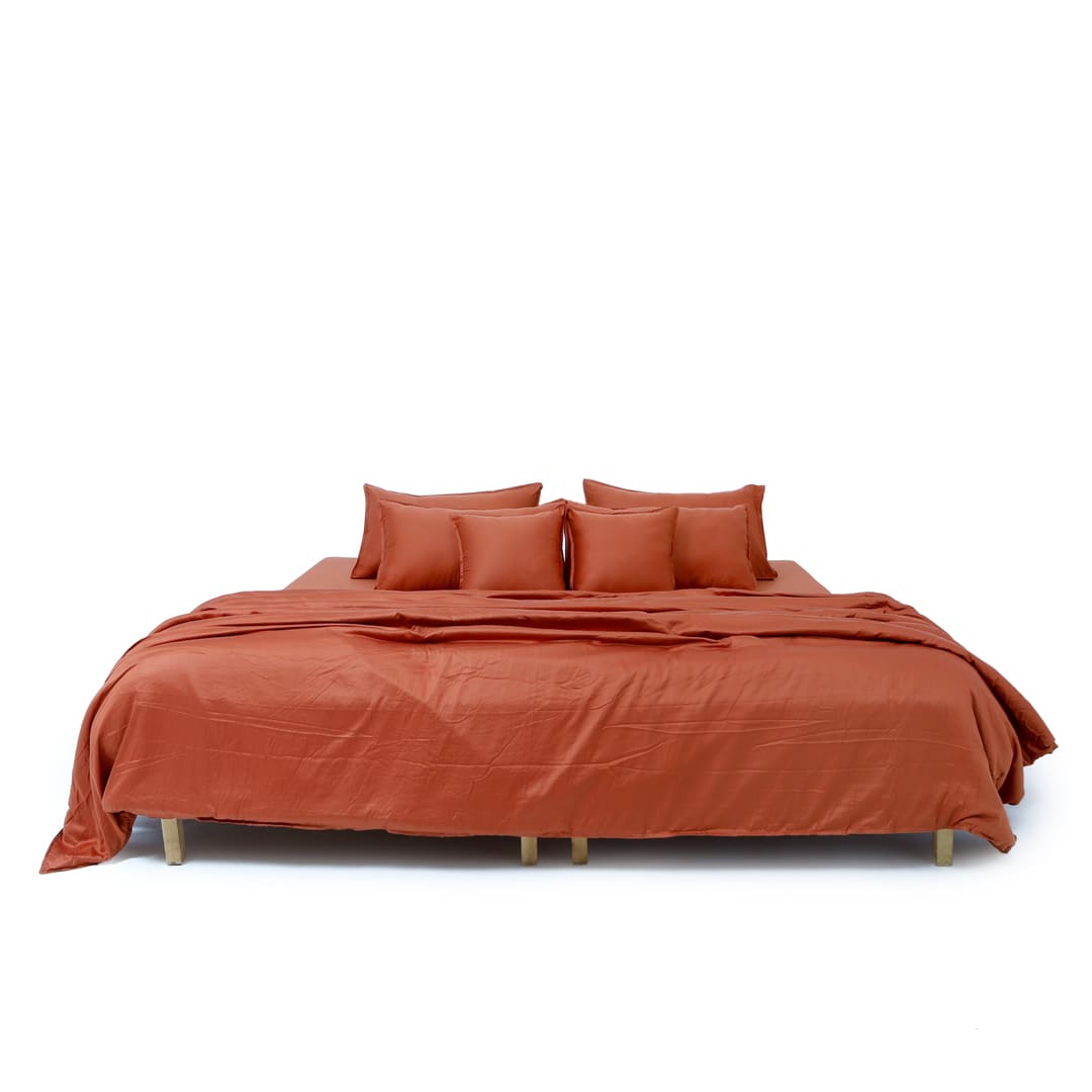 Zeries Egyptian Cotton Bedsheets With 2 Pillow Cases & 2 Cushion Covers - Terra