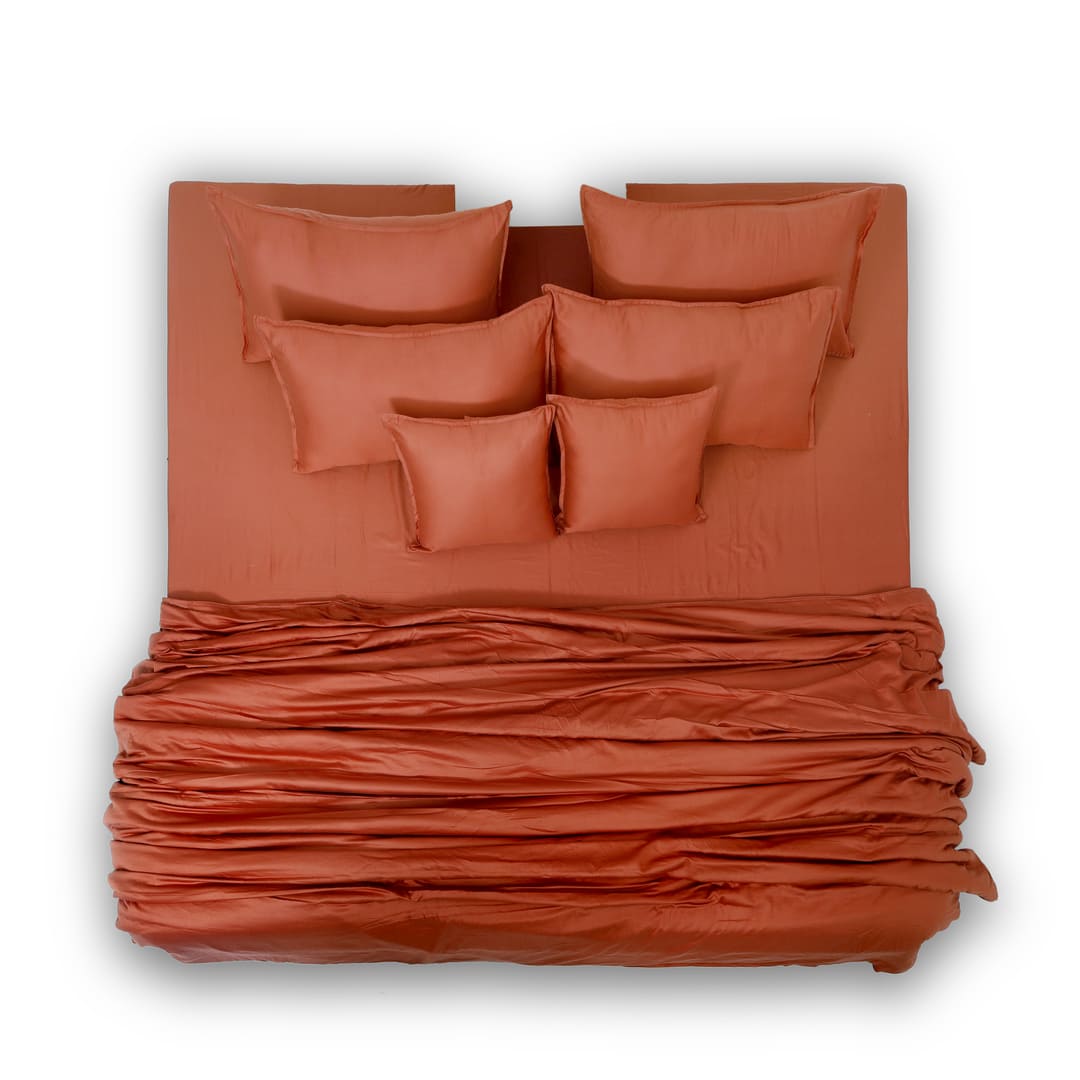 Zeries Egyptian Cotton Bedsheets With 2 Pillow Cases & 2 Cushion Covers - Terra