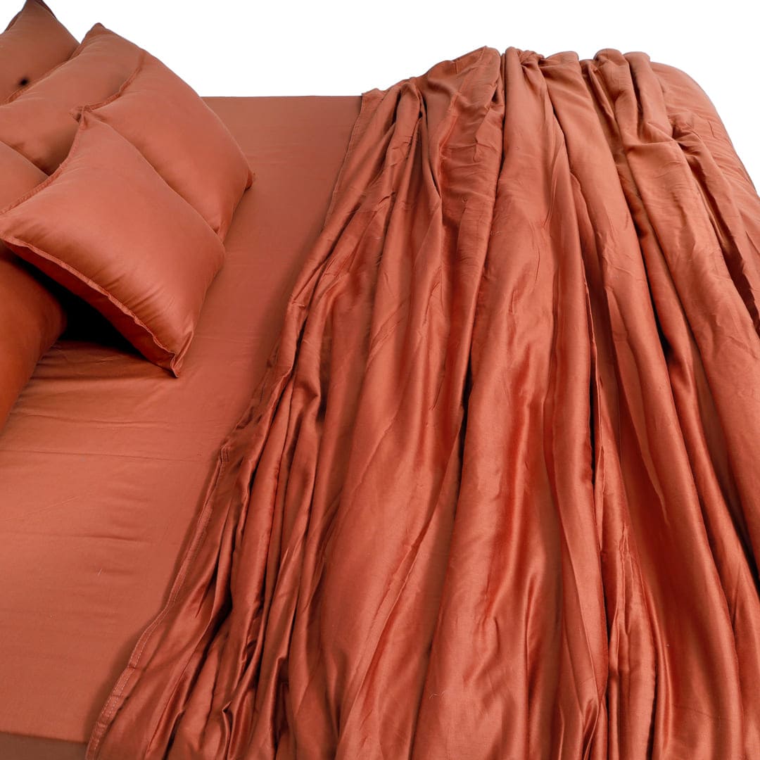 Zeries Egyptian Cotton Bedsheets With 2 Pillow Cases & 2 Cushion Covers - Terra