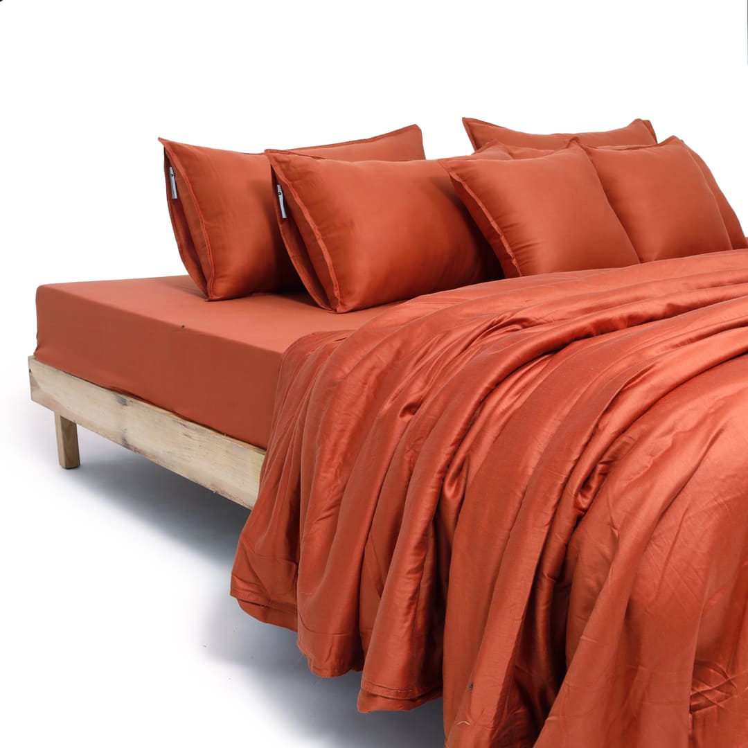 Zeries Egyptian Cotton Bedsheets With 2 Pillow Cases & 2 Cushion Covers - Terra