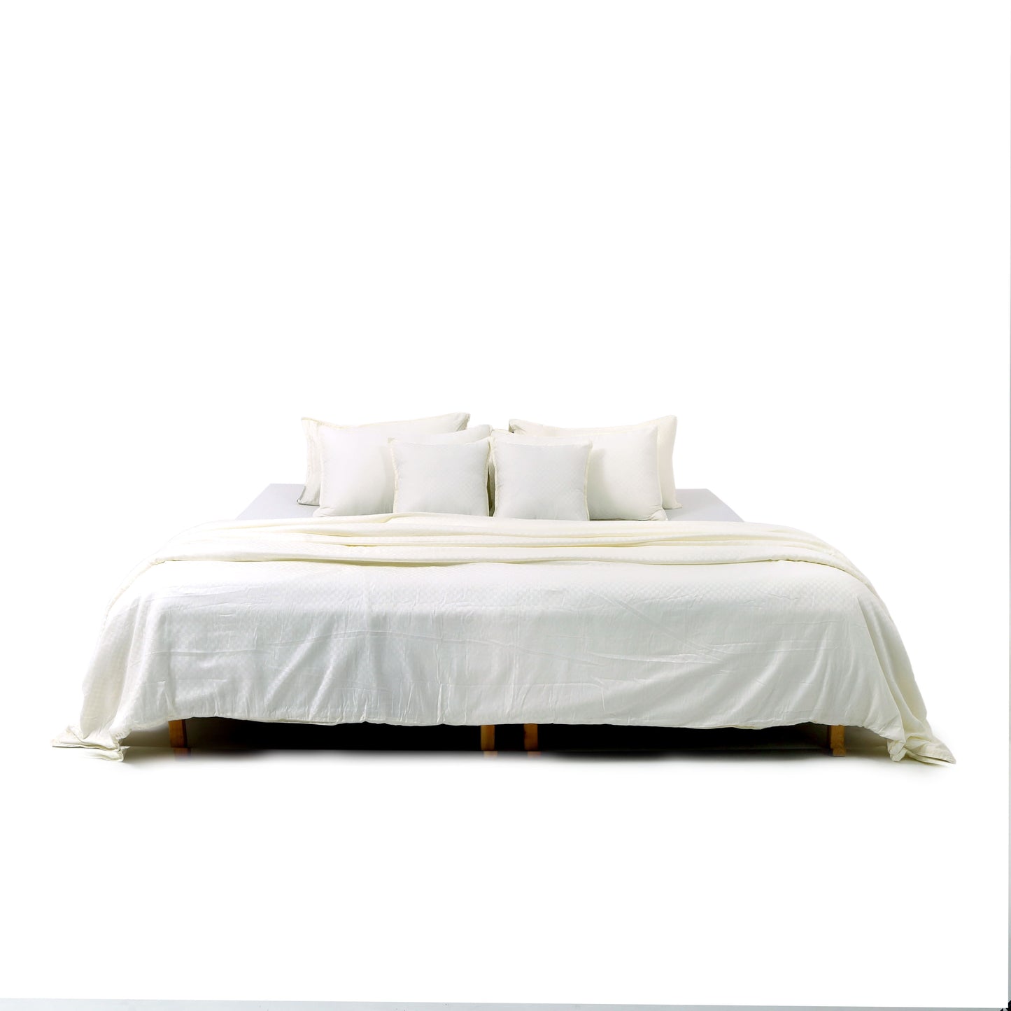 Zeries Egyptian Cotton Jacquard Bedsheets With 2 Pillow Cases & 2 Cushion Covers - Ivory