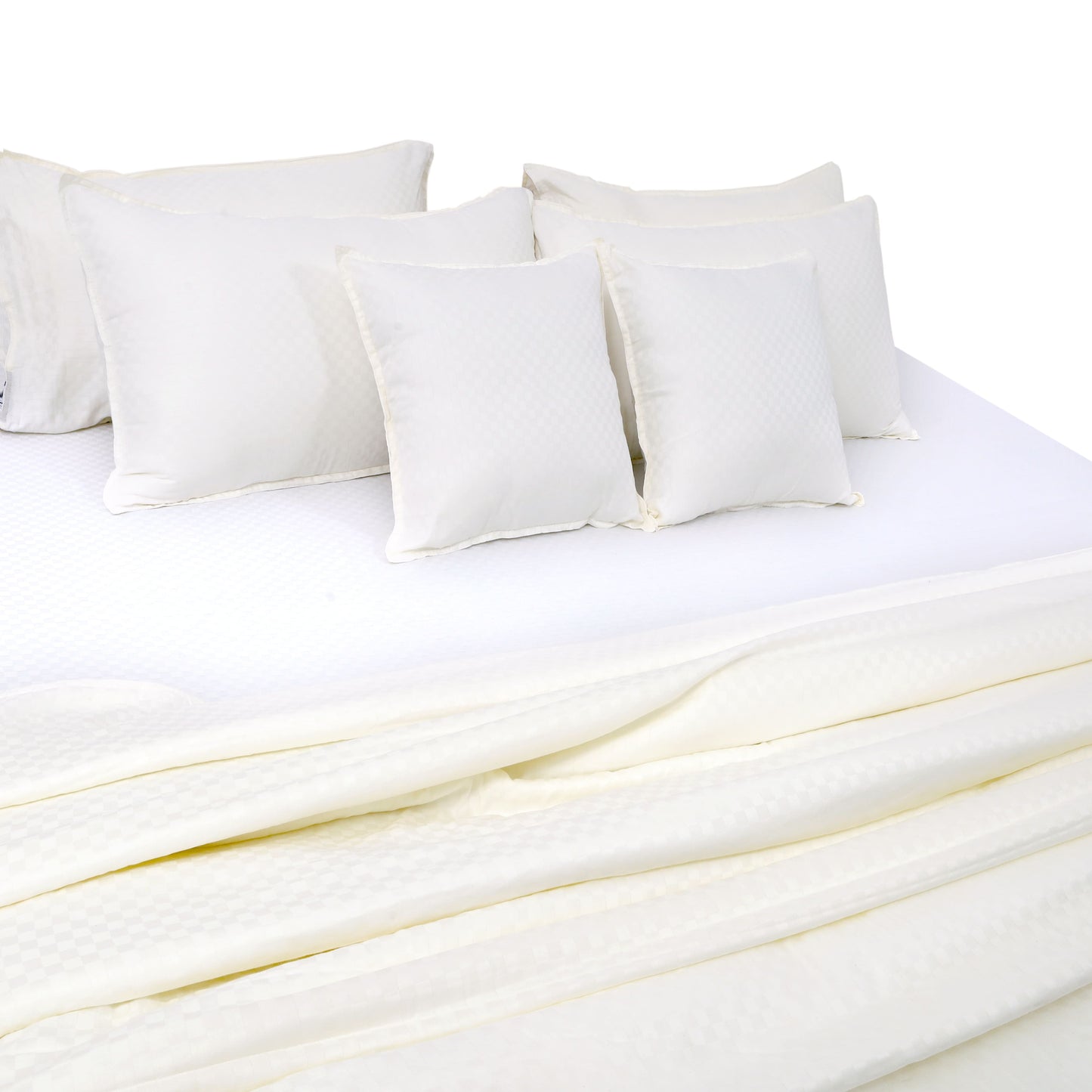 Zeries Egyptian Cotton Jacquard Bedsheets With 2 Pillow Cases & 2 Cushion Covers - Ivory