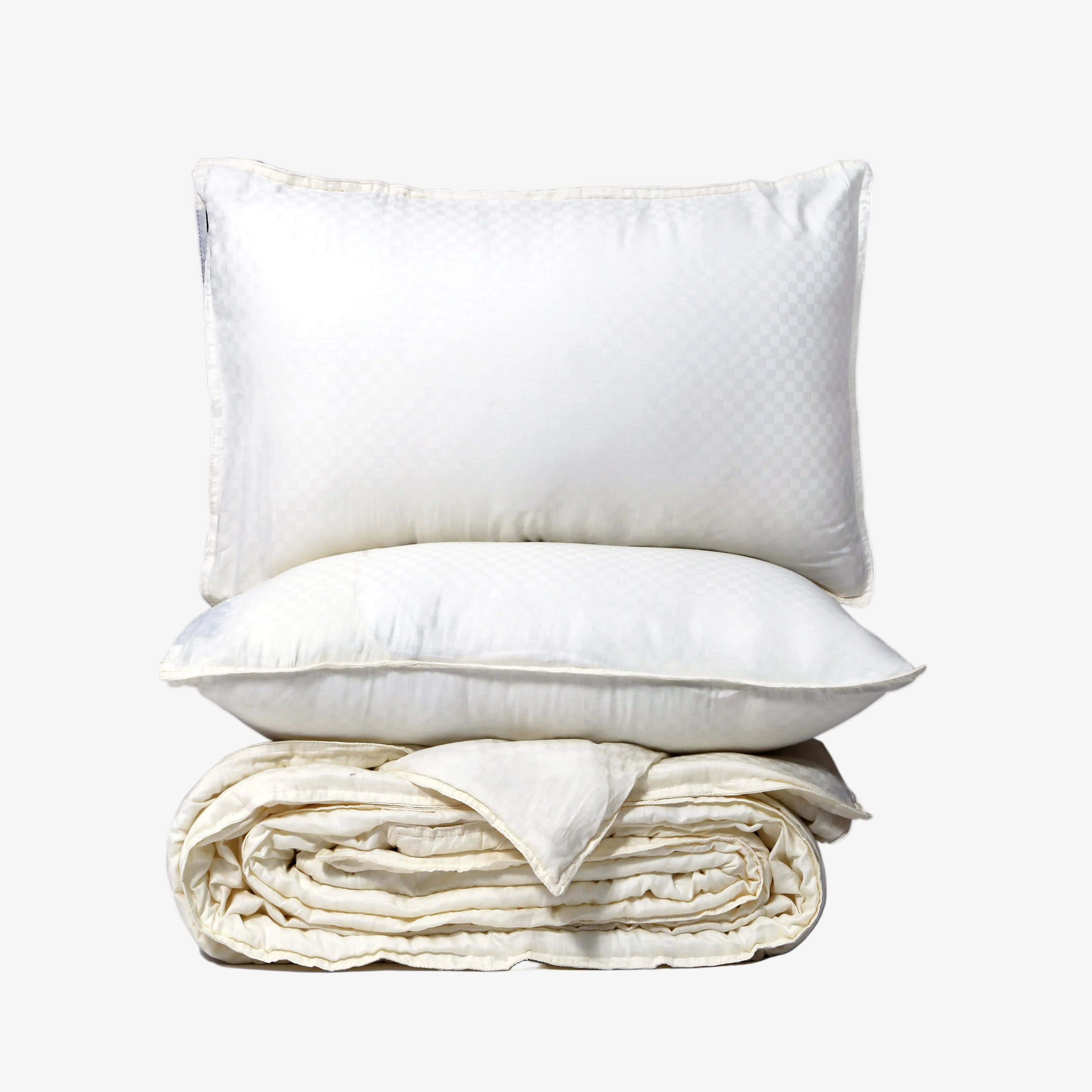 Zeries Egyptian Cotton Jacquard Bedsheets With 2 Pillow Cases & 2 Cushion Covers - Ivory