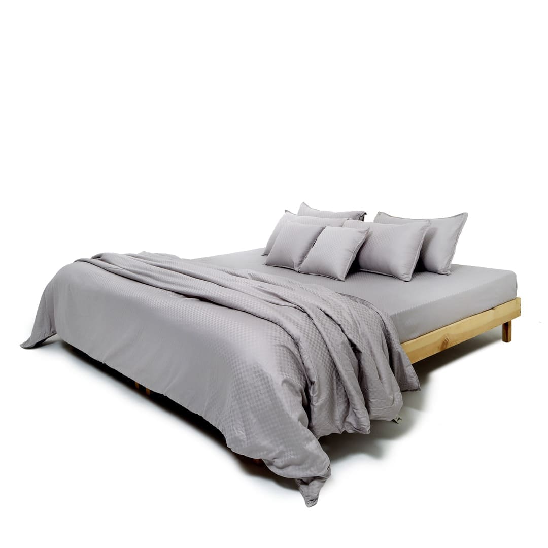Zeries Egyptian Cotton Jacquard Bedsheets With 2 Pillow Cases & 2 Cushion Covers - Cenere