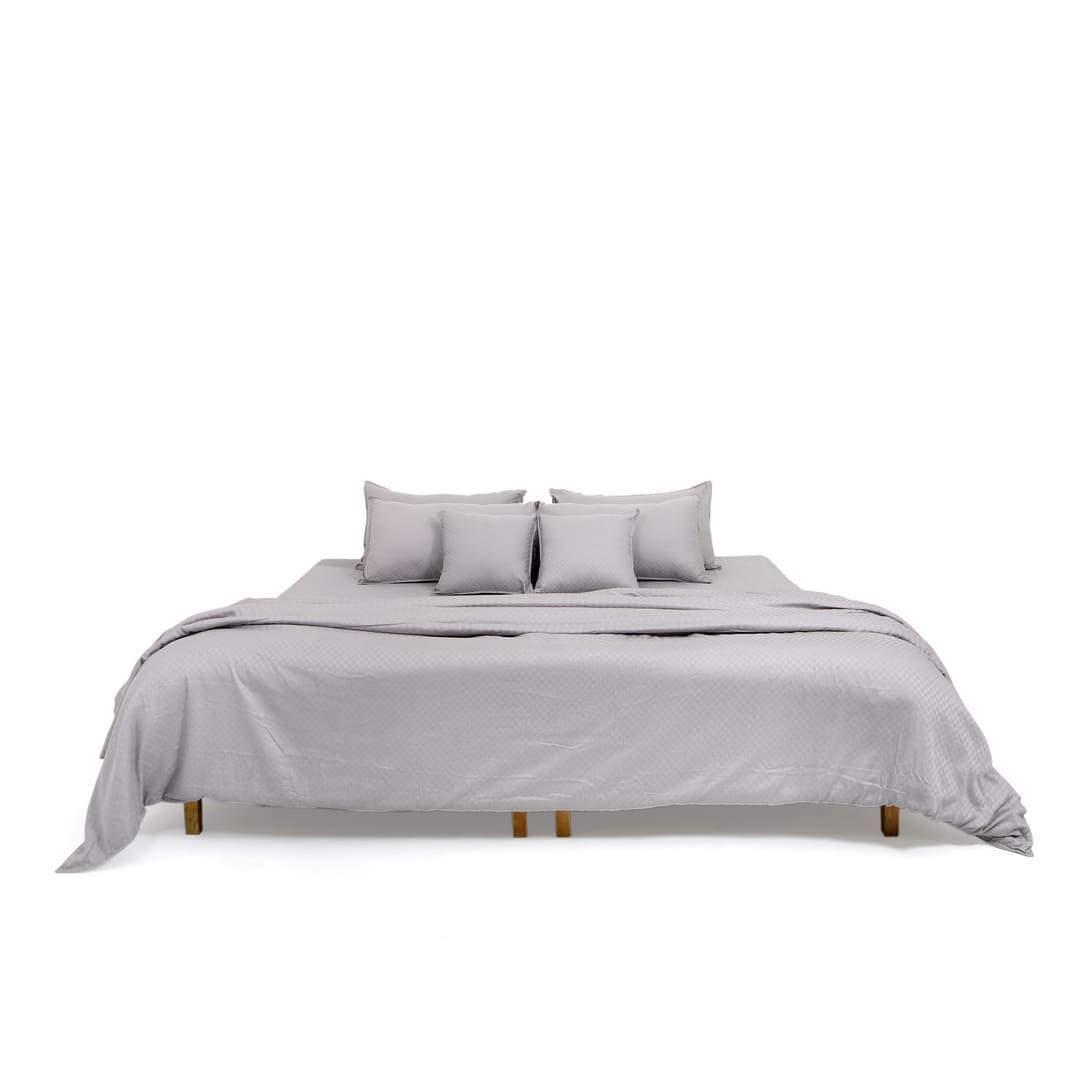 Zeries Egyptian Cotton Jacquard Bedsheets With 2 Pillow Cases & 2 Cushion Covers - Cenere