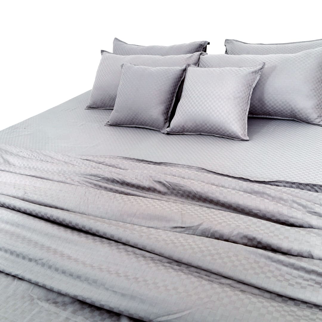 Zeries Egyptian Cotton Jacquard Bedsheets With 2 Pillow Cases & 2 Cushion Covers - Cenere