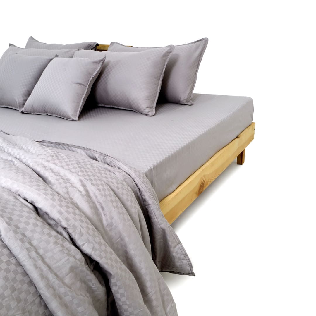 Zeries Egyptian Cotton Jacquard Bedsheets With 2 Pillow Cases & 2 Cushion Covers - Cenere
