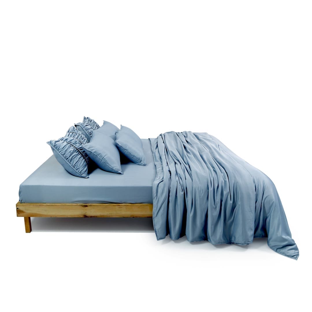 ZARF Italian Staple Weave Bedsheet With 2 Designer Pillow Cases, 2 Solid Pillowcases & 2 Cushion Covers - Skyline