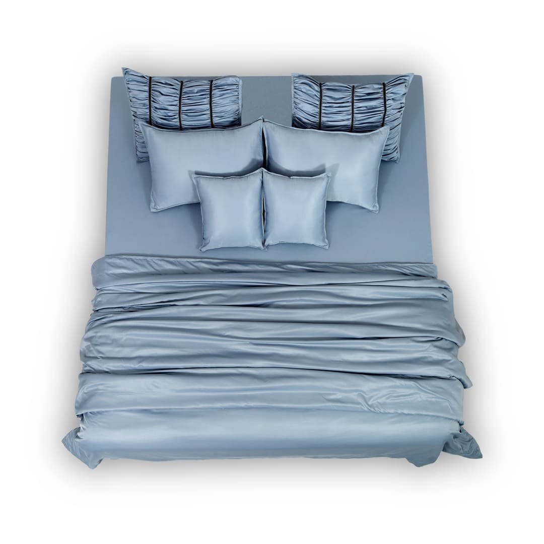 ZARF Italian Staple Weave Bedsheet With 2 Designer Pillow Cases, 2 Solid Pillowcases & 2 Cushion Covers - Skyline