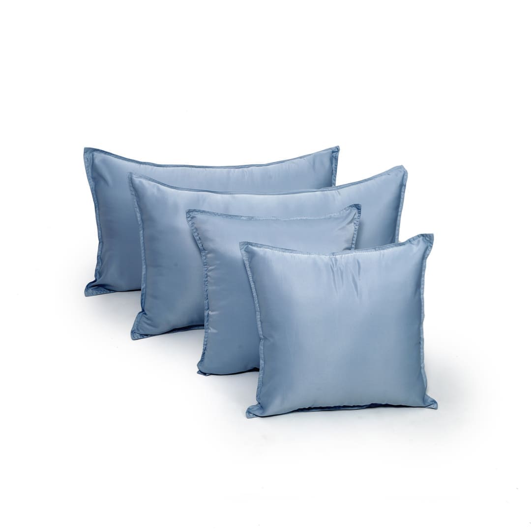 ZARF Italian Staple Weave Bedsheet With 2 Designer Pillow Cases, 2 Solid Pillowcases & 2 Cushion Covers - Skyline