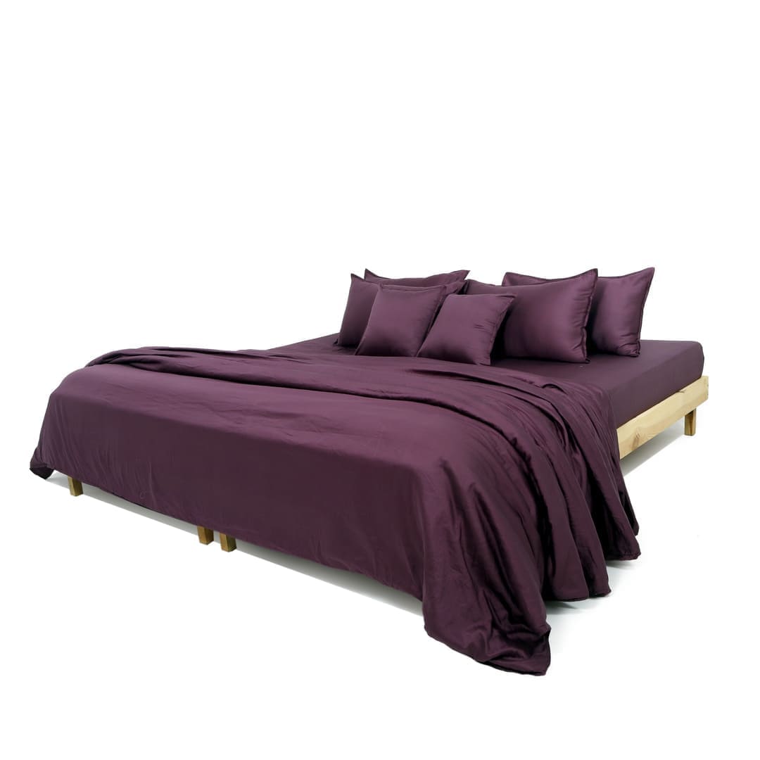 Zeries Egyptian Cotton Bedsheets With 2 Pillow Cases & 2 Cushion Covers - Plum