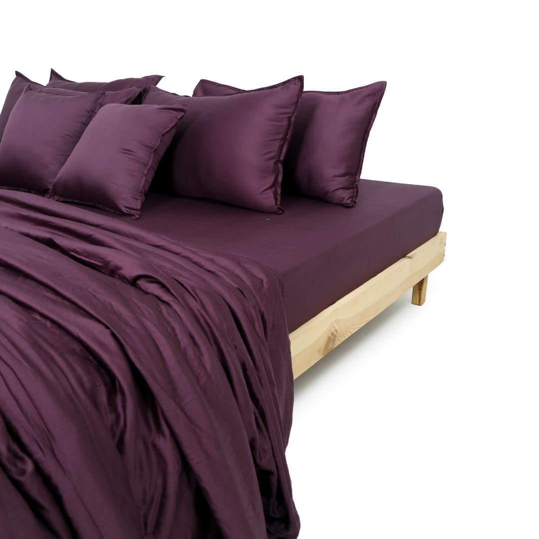 Zeries Egyptian Cotton Bedsheets With 2 Pillow Cases & 2 Cushion Covers - Plum