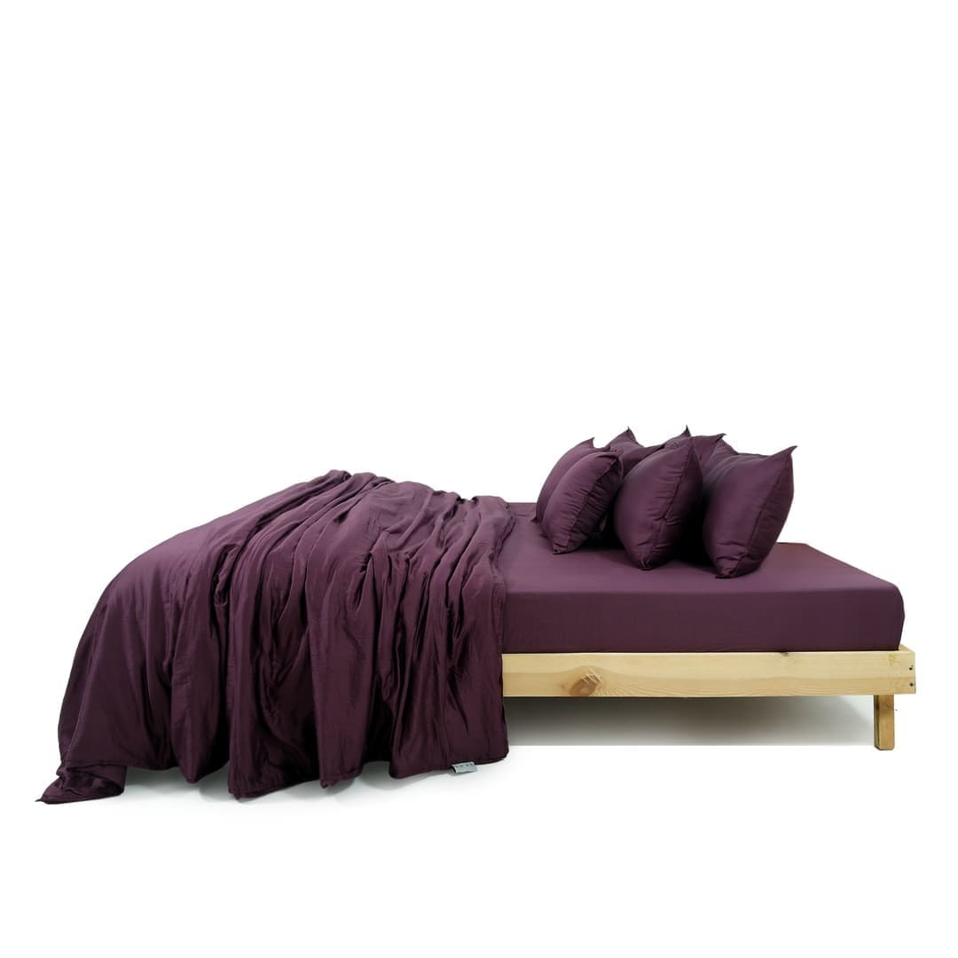 Zeries Egyptian Cotton Bedsheets With 2 Pillow Cases & 2 Cushion Covers - Plum