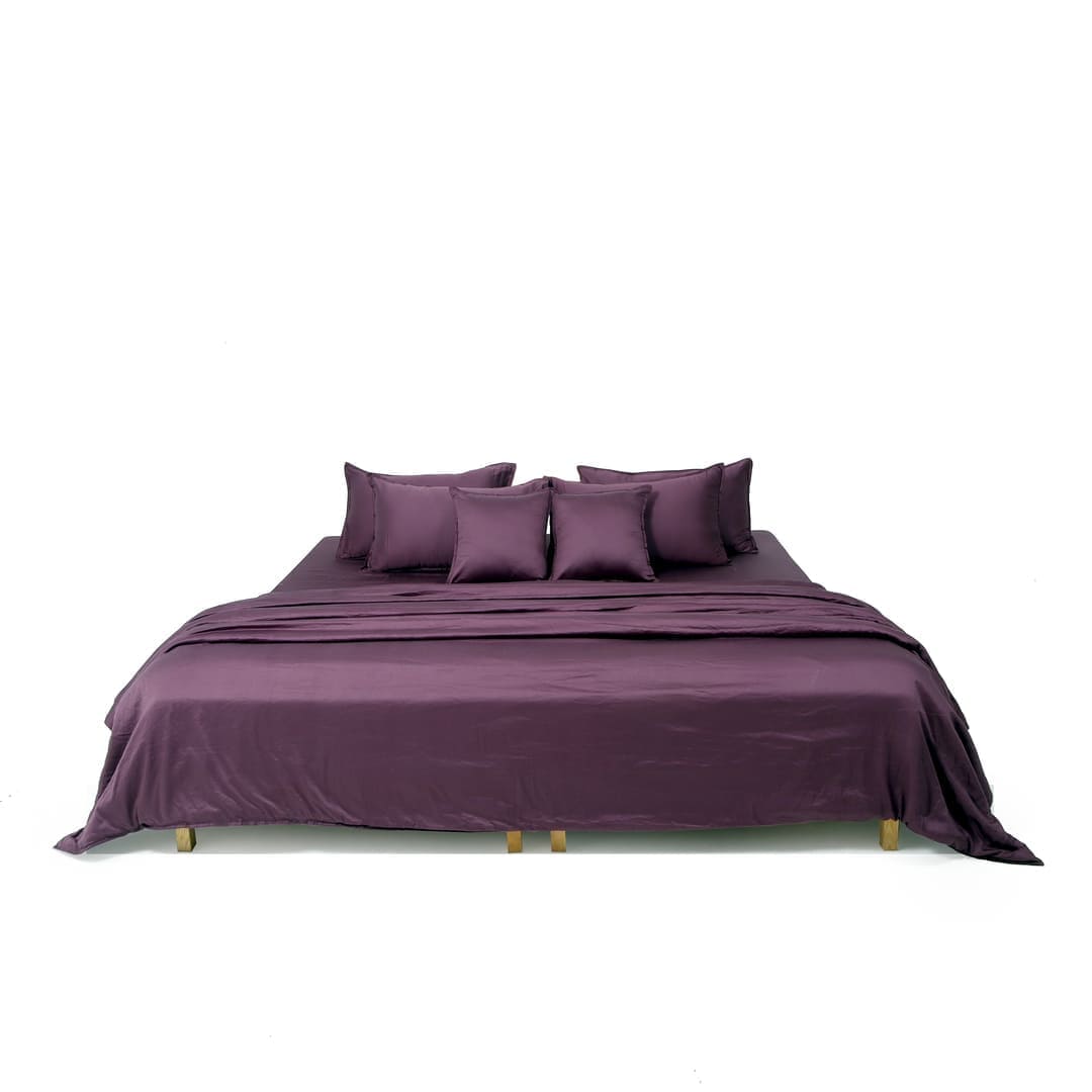 Zeries Egyptian Cotton Bedsheets With 2 Pillow Cases & 2 Cushion Covers - Plum