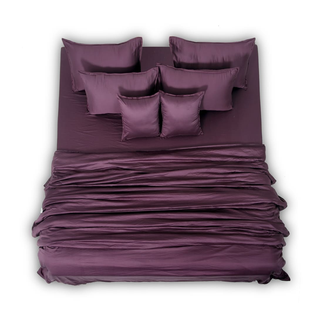 Zeries Egyptian Cotton Bedsheets With 2 Pillow Cases & 2 Cushion Covers - Plum