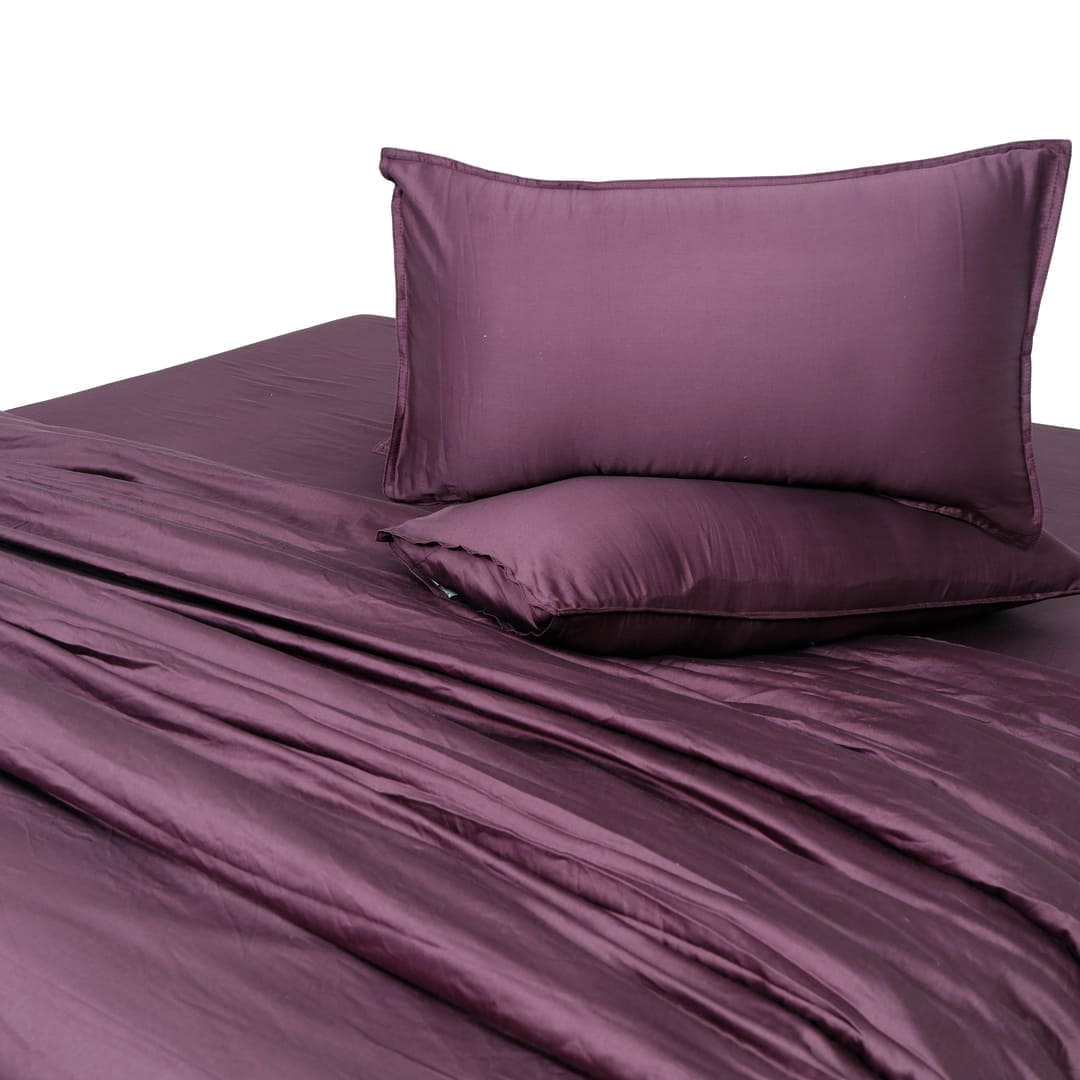 Zeries Egyptian Cotton Bedsheets With 2 Pillow Cases & 2 Cushion Covers - Plum